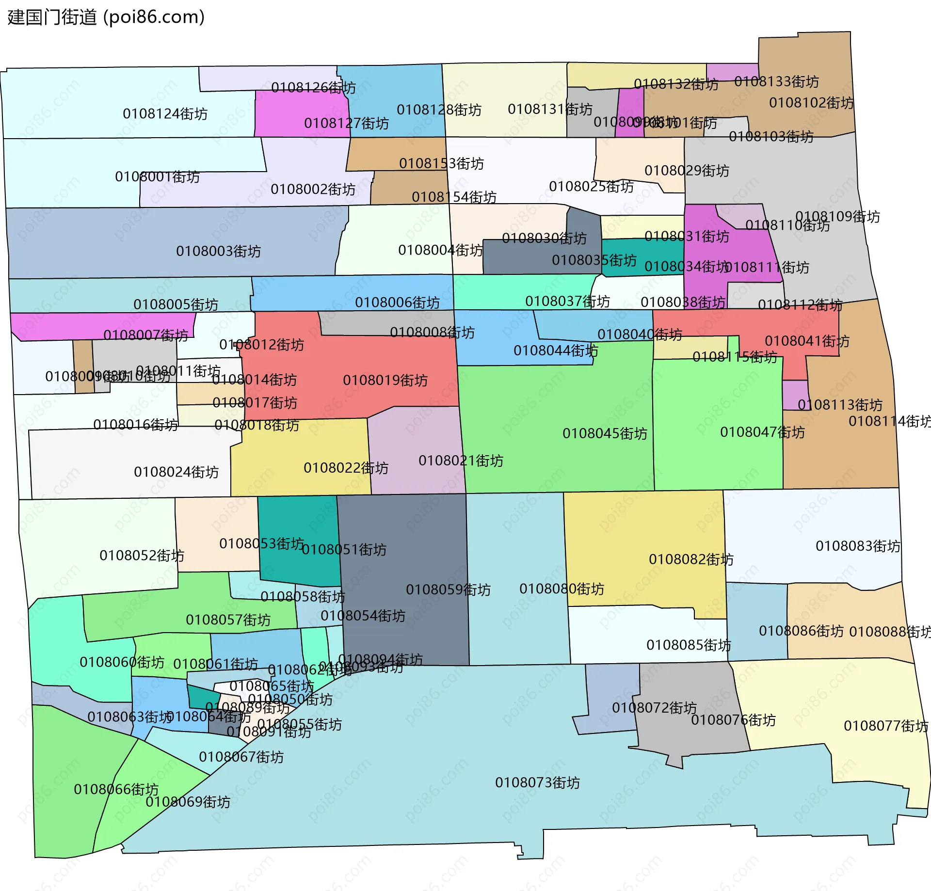 建国门街道边界地图(五级行政区划)