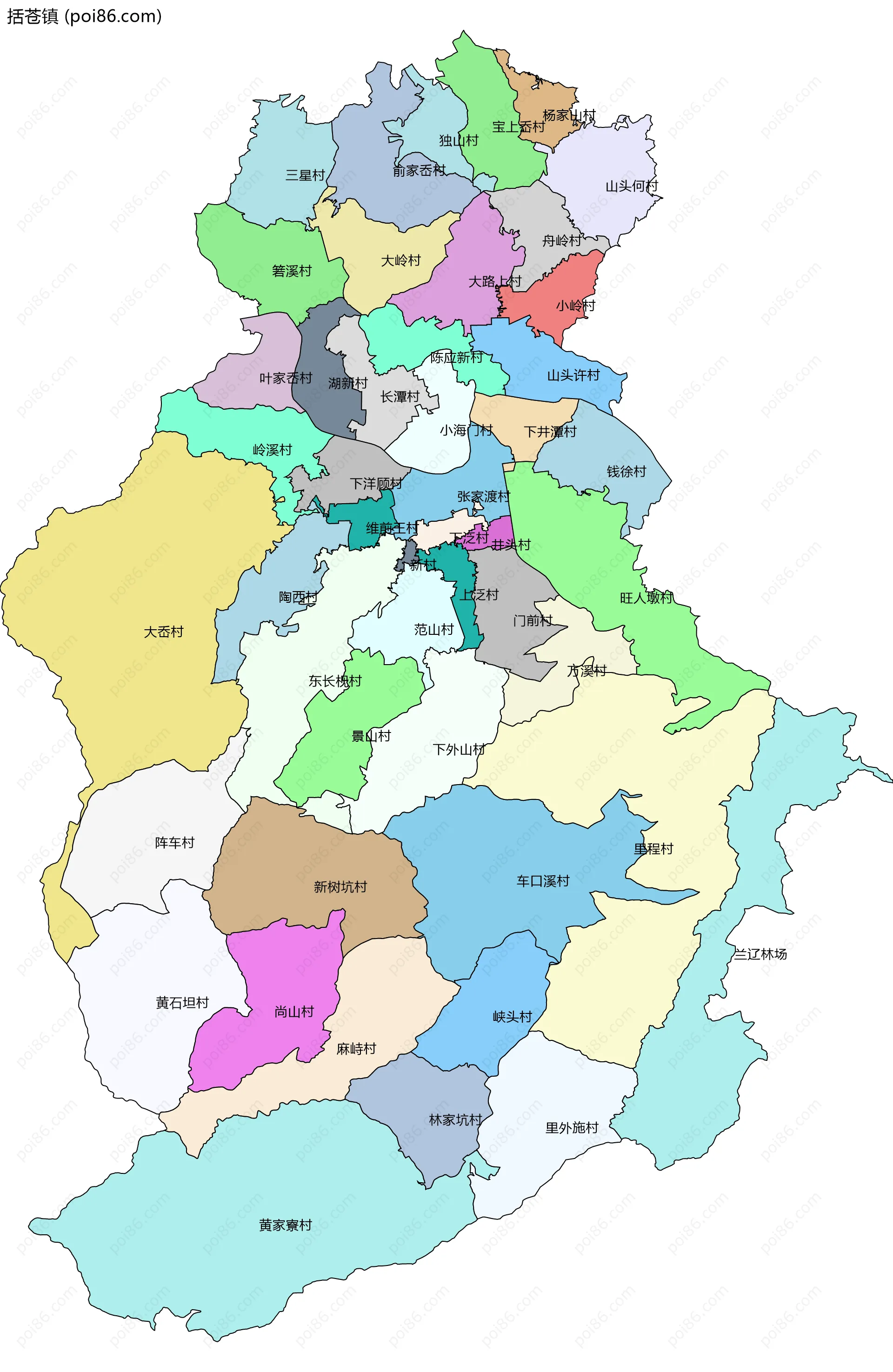 括苍镇边界地图(五级行政区划)