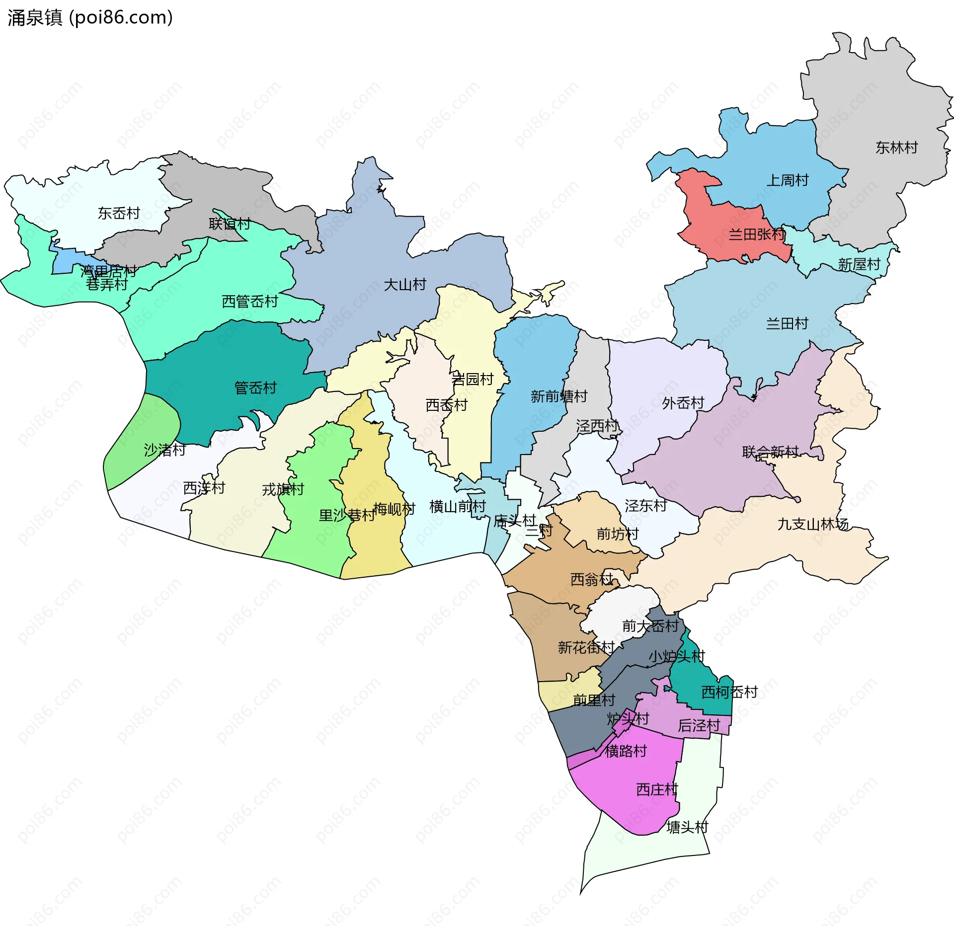 涌泉镇边界地图(五级行政区划)