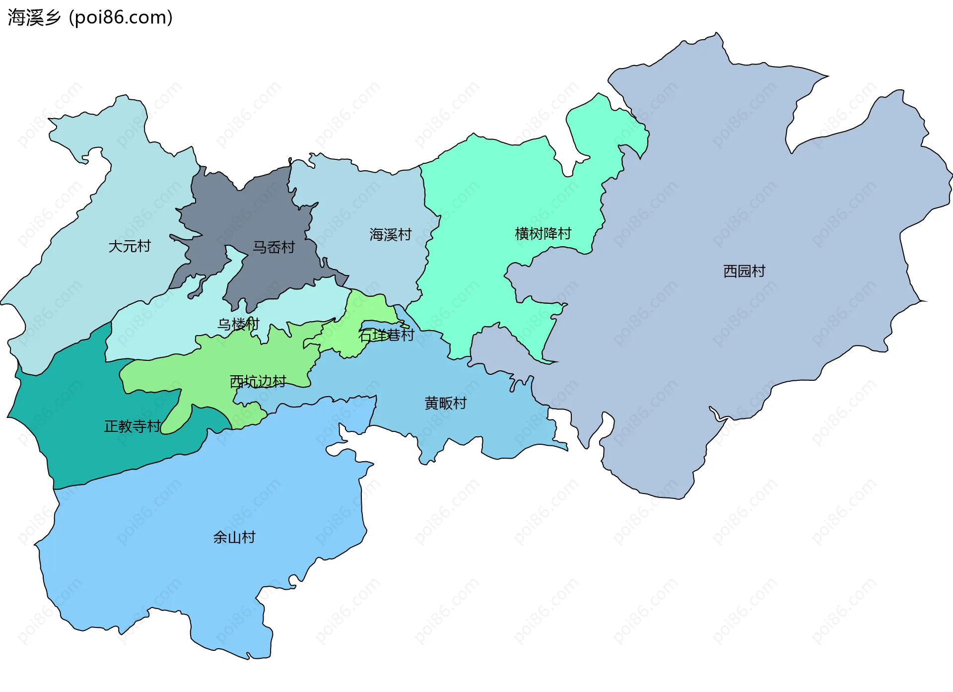 海溪乡边界地图(五级行政区划)