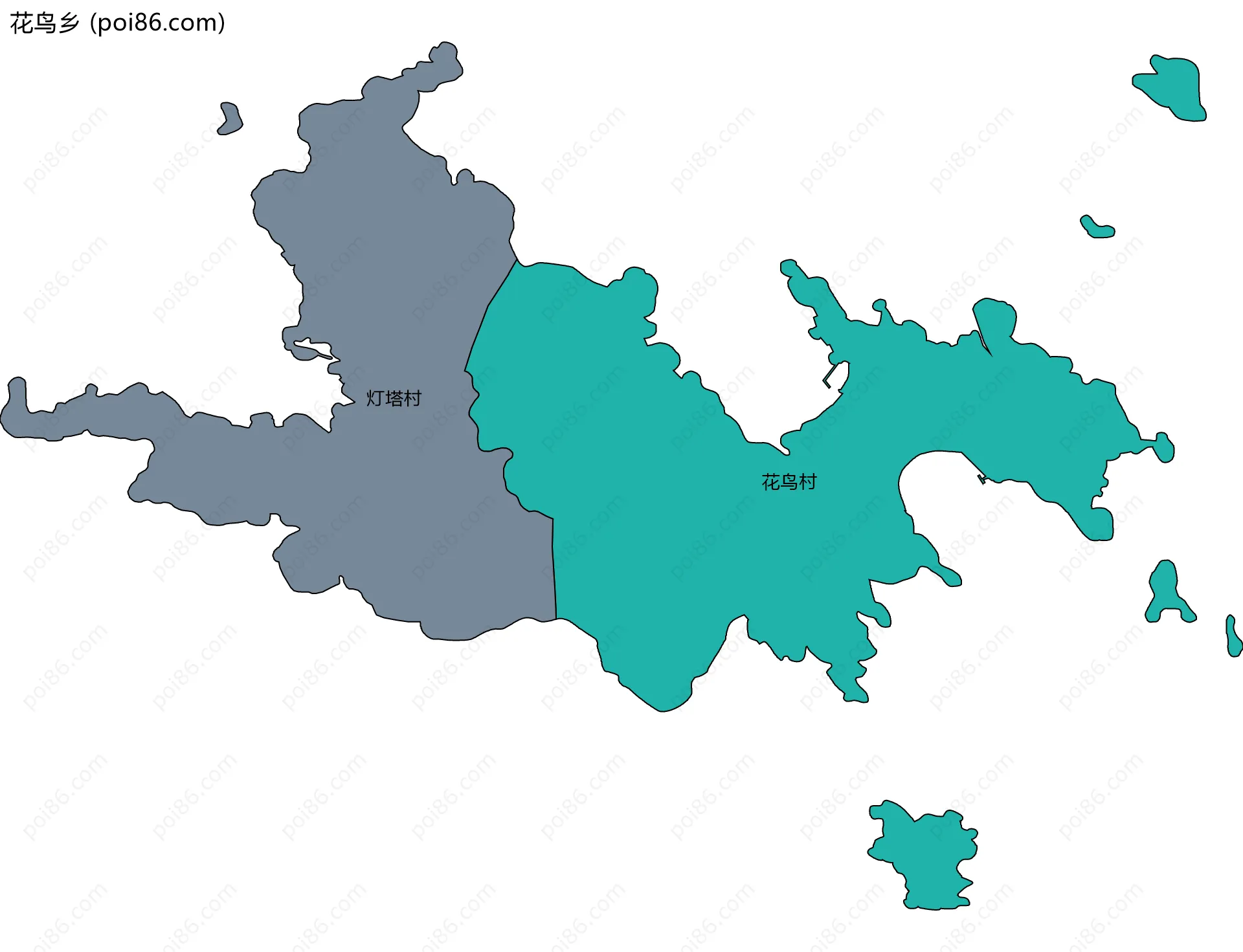 花鸟乡边界地图(五级行政区划)