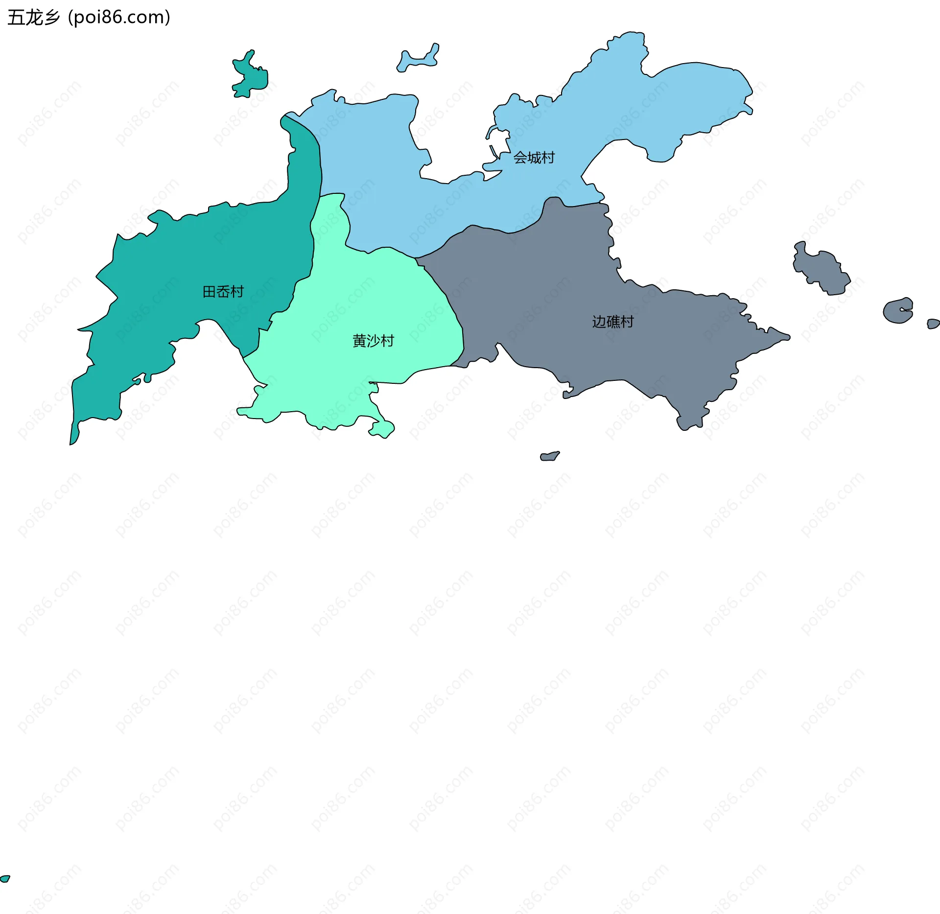 五龙乡边界地图(五级行政区划)