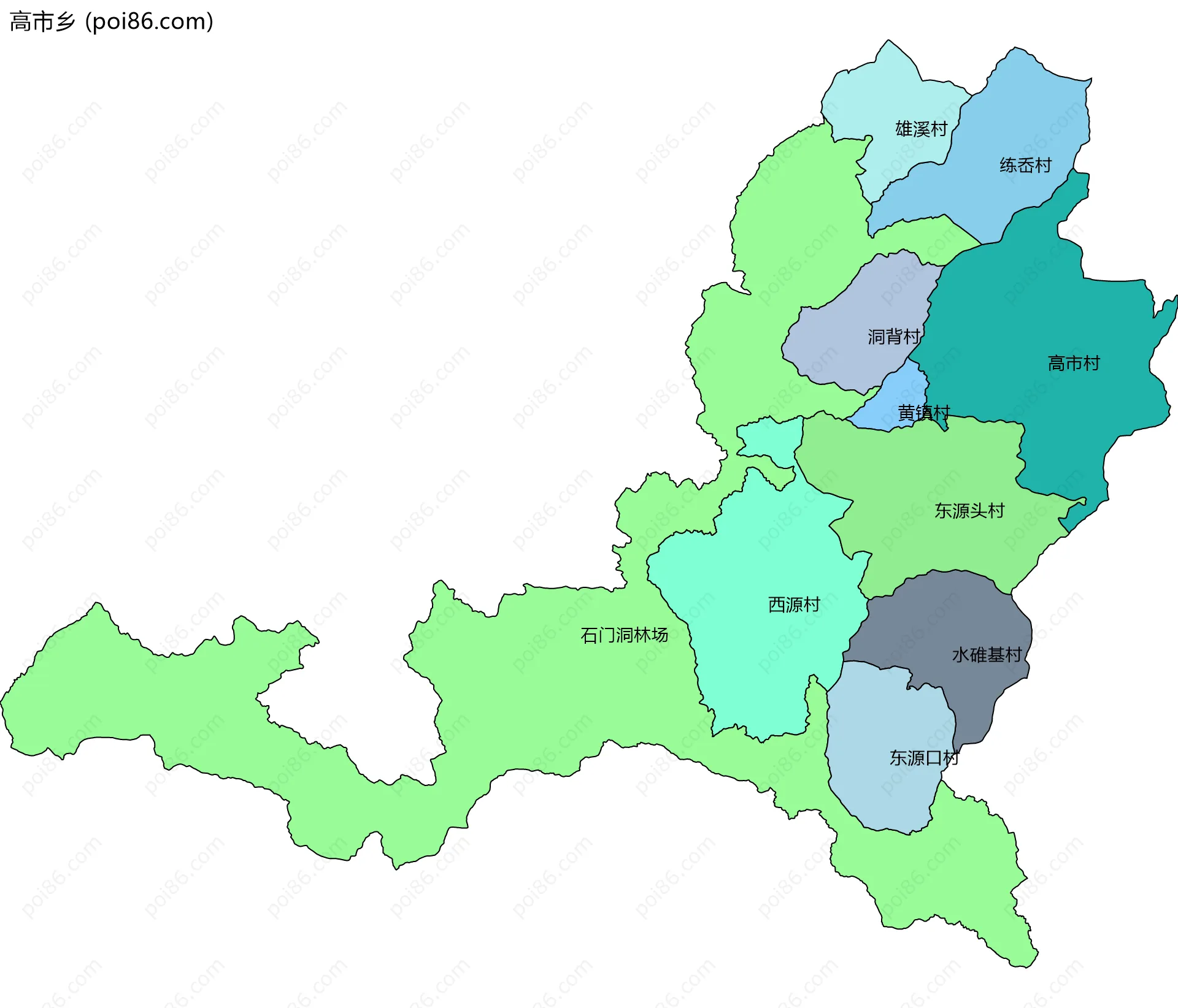 高市乡边界地图(五级行政区划)