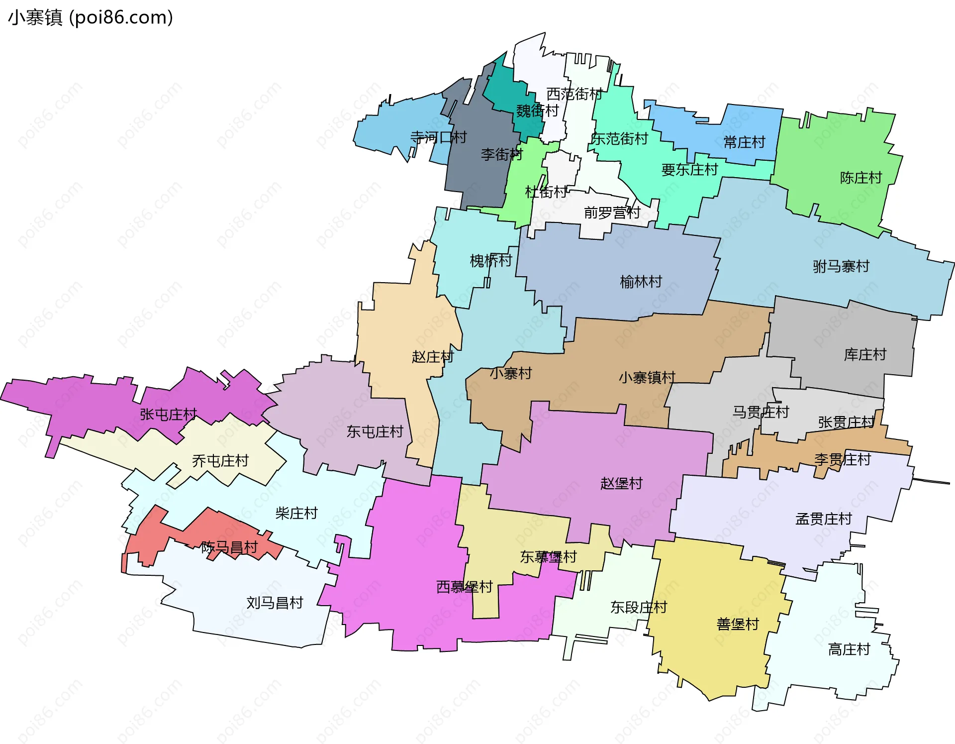 小寨镇边界地图(五级行政区划)