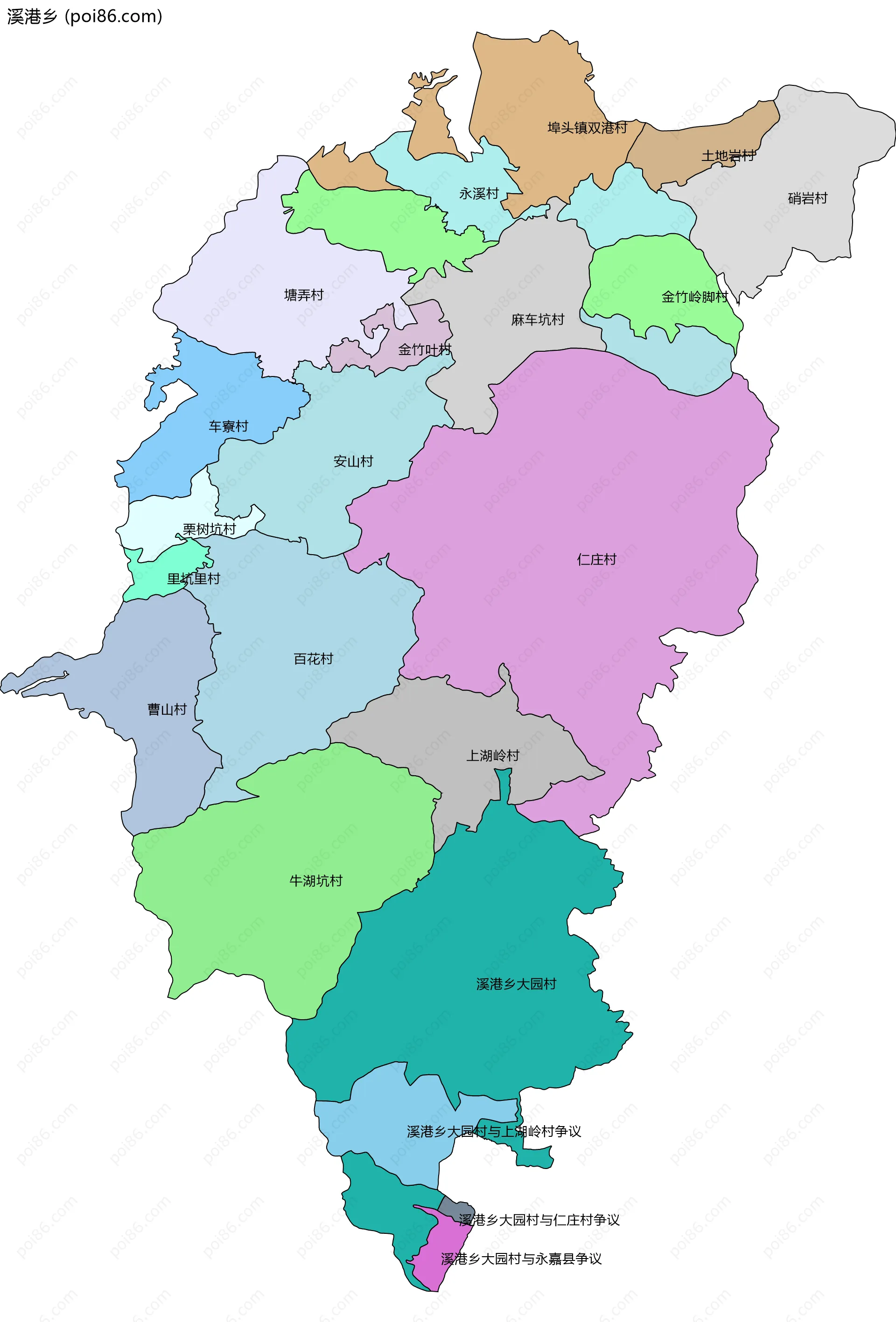 溪港乡边界地图(五级行政区划)