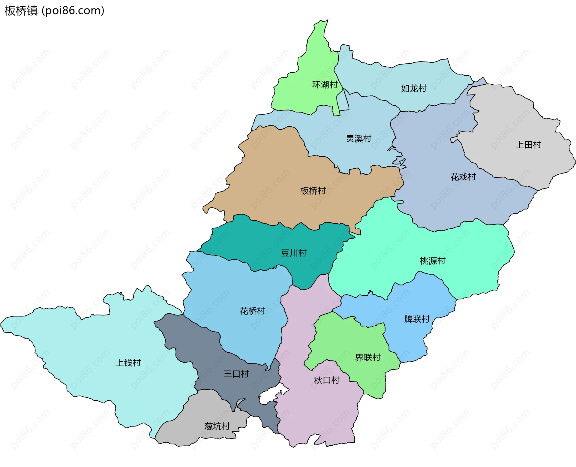板桥镇边界地图(五级行政区划)