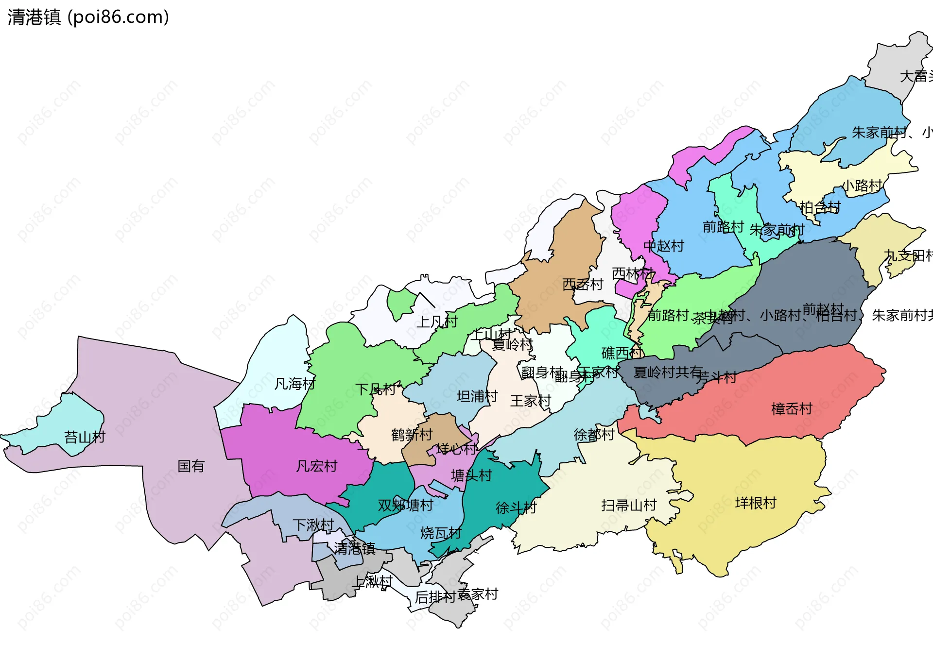 清港镇边界地图(五级行政区划)