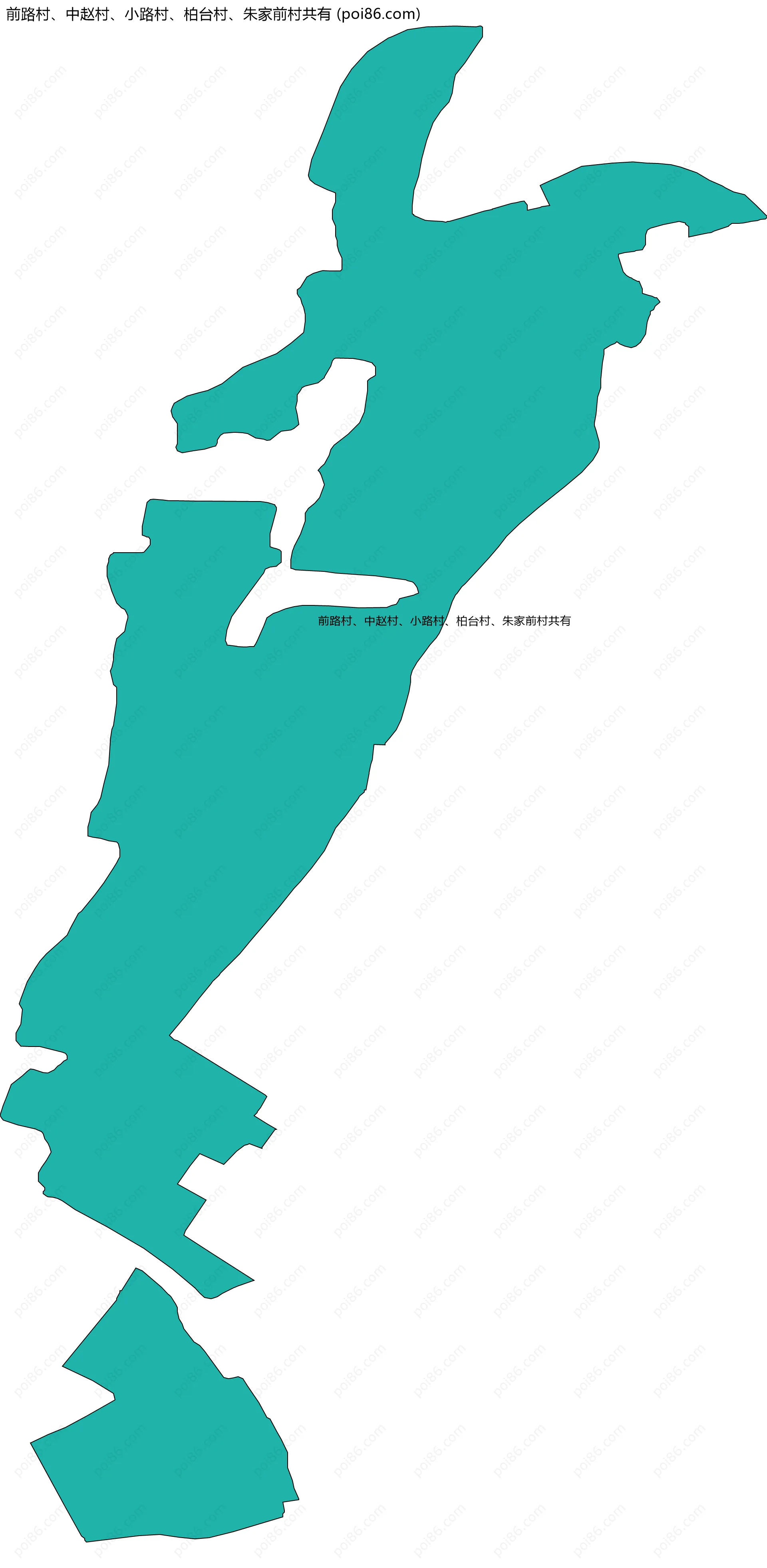 前路村、中赵村、小路村、柏台村、朱家前村共有边界地图
