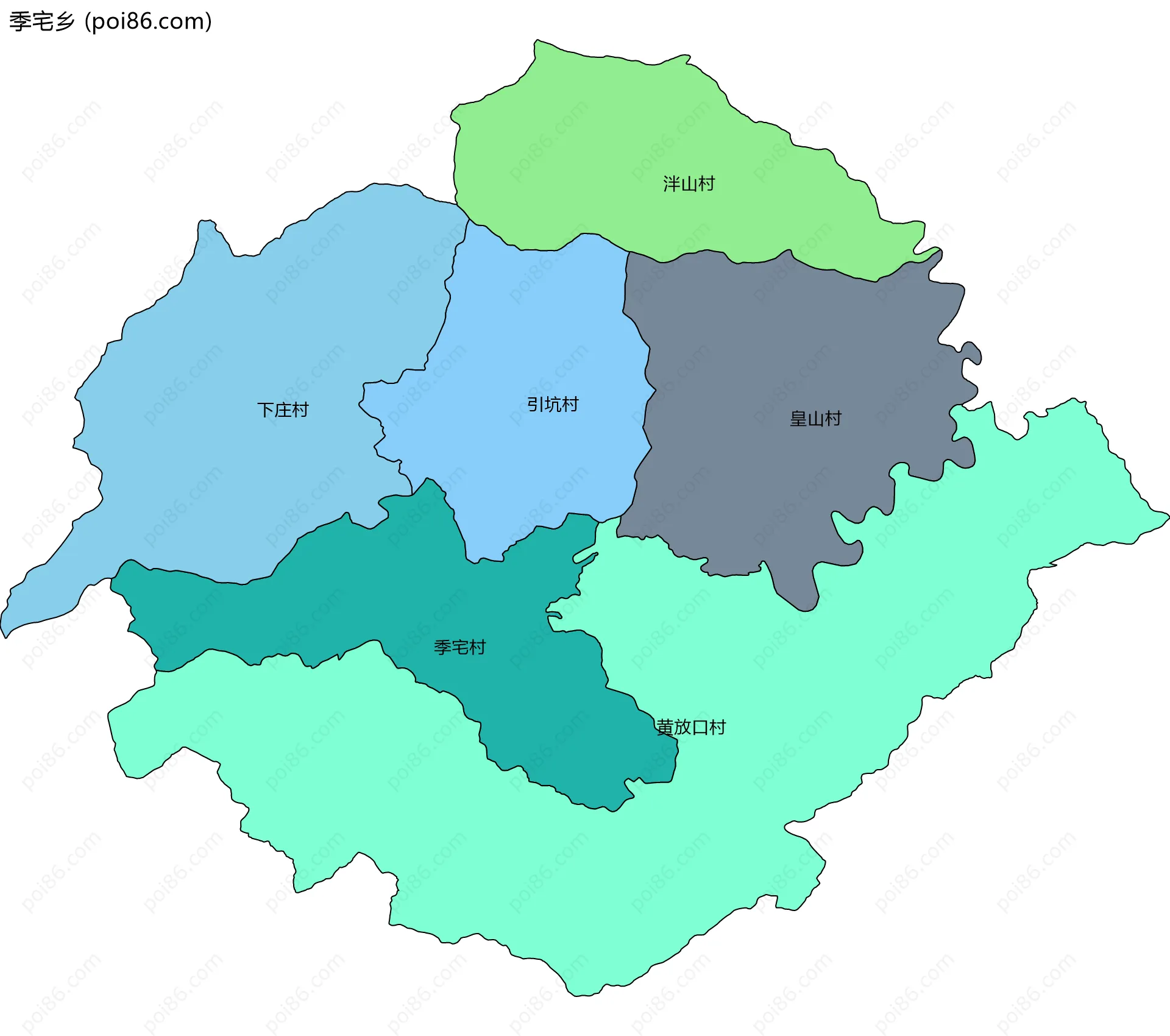 季宅乡边界地图(五级行政区划)