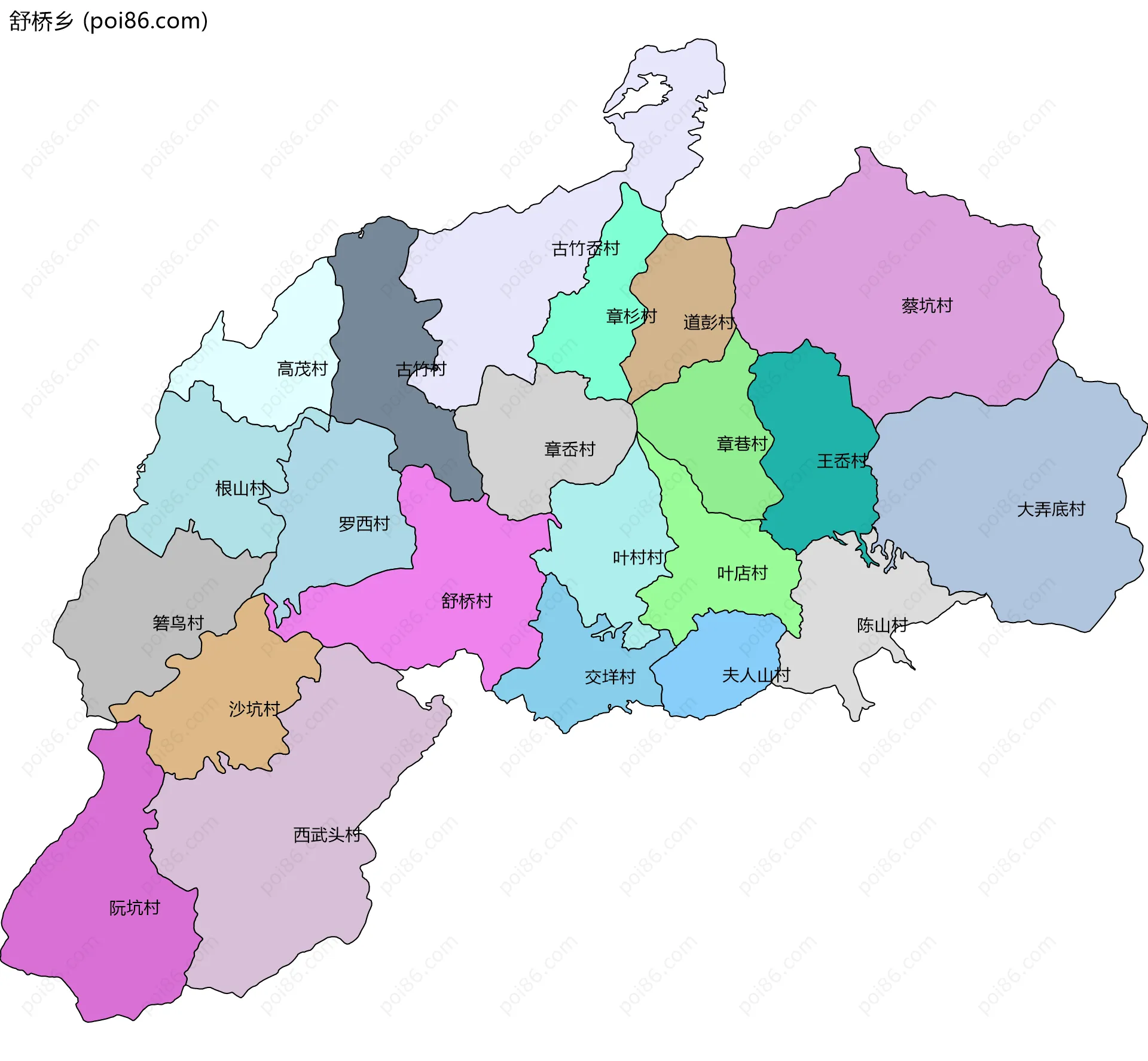 舒桥乡边界地图(五级行政区划)