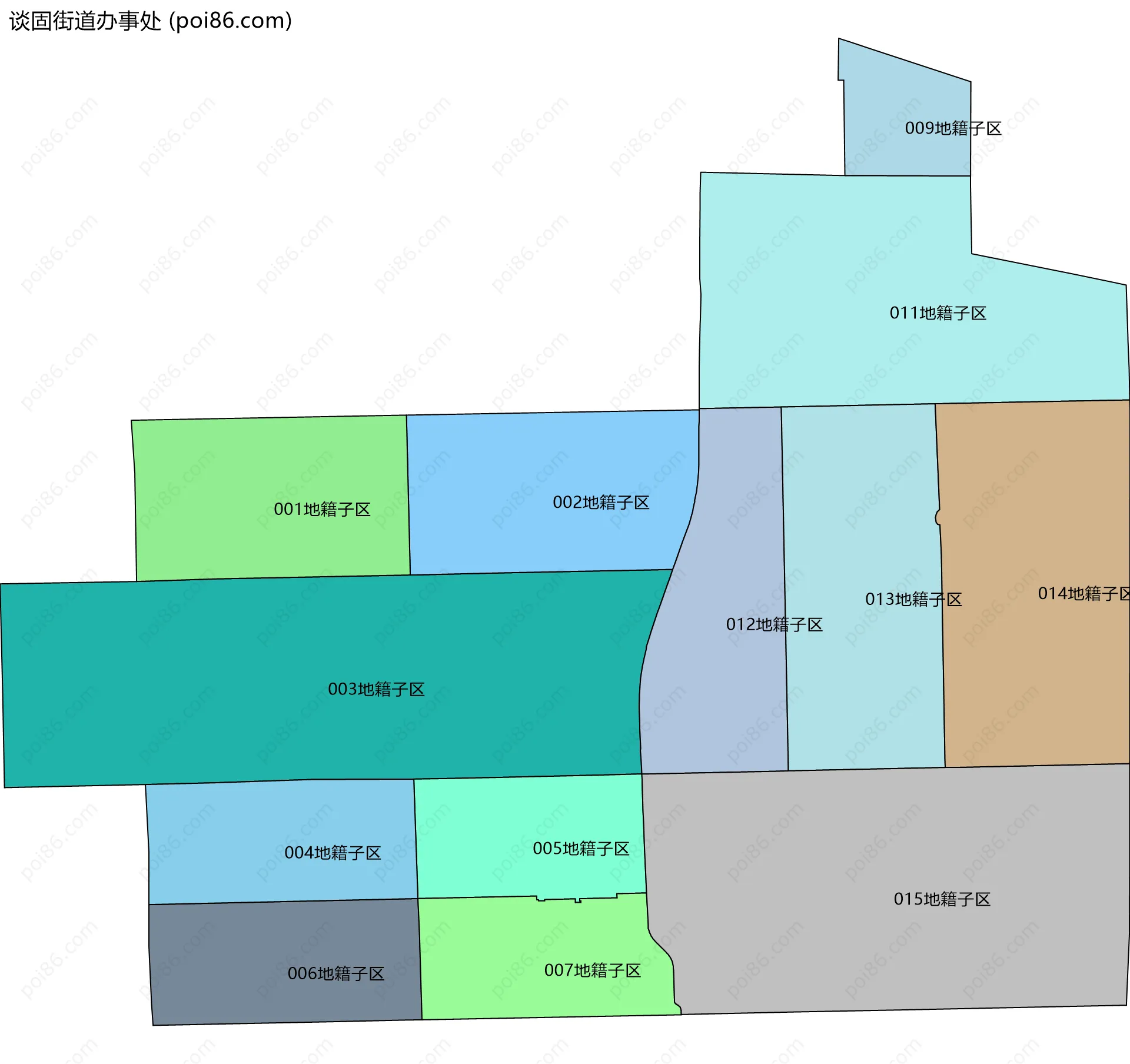 谈固街道办事处边界地图(五级行政区划)