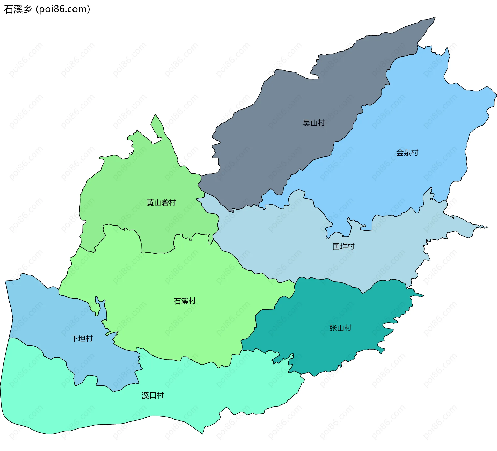 石溪乡边界地图(五级行政区划)