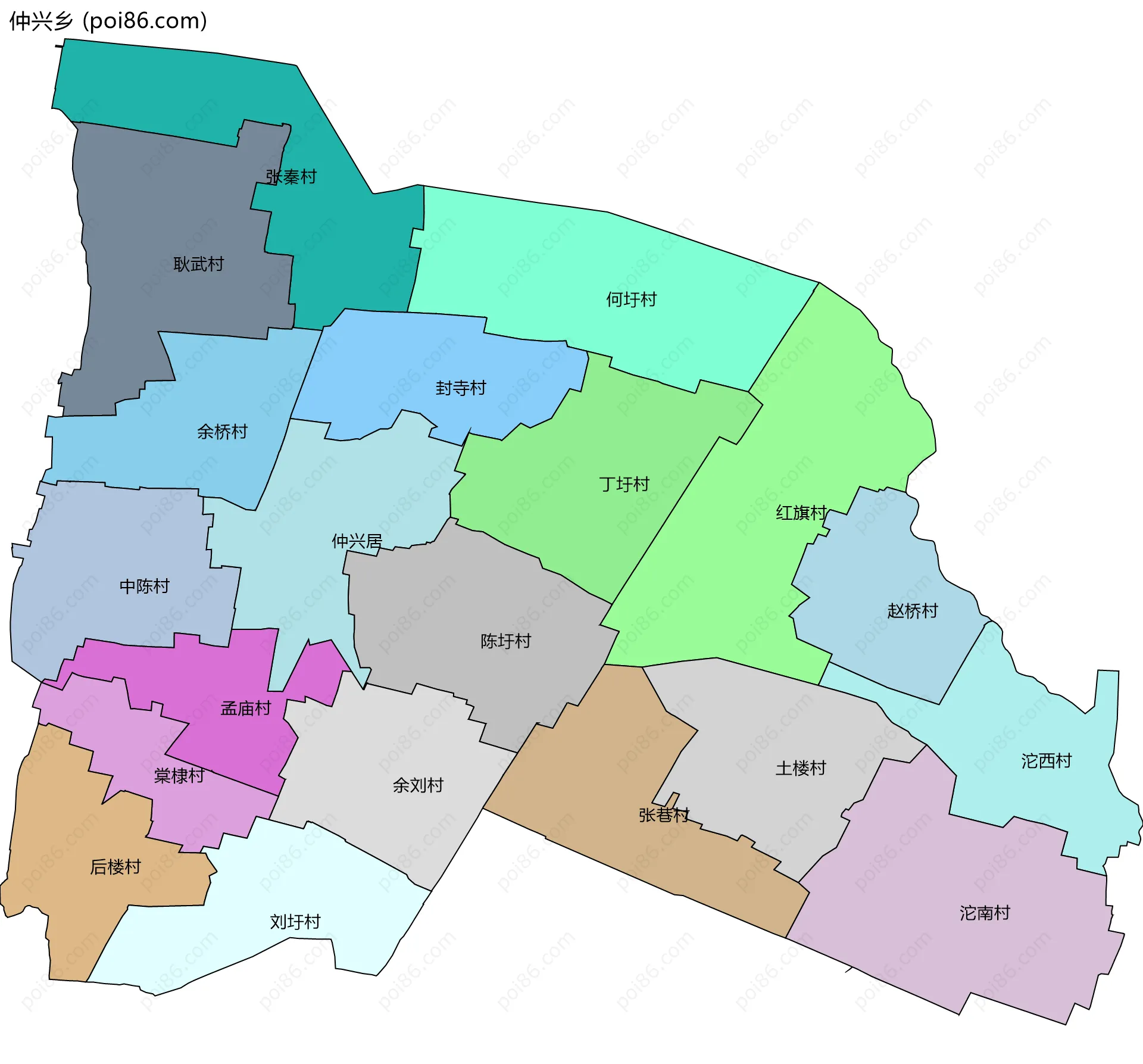 仲兴乡边界地图(五级行政区划)