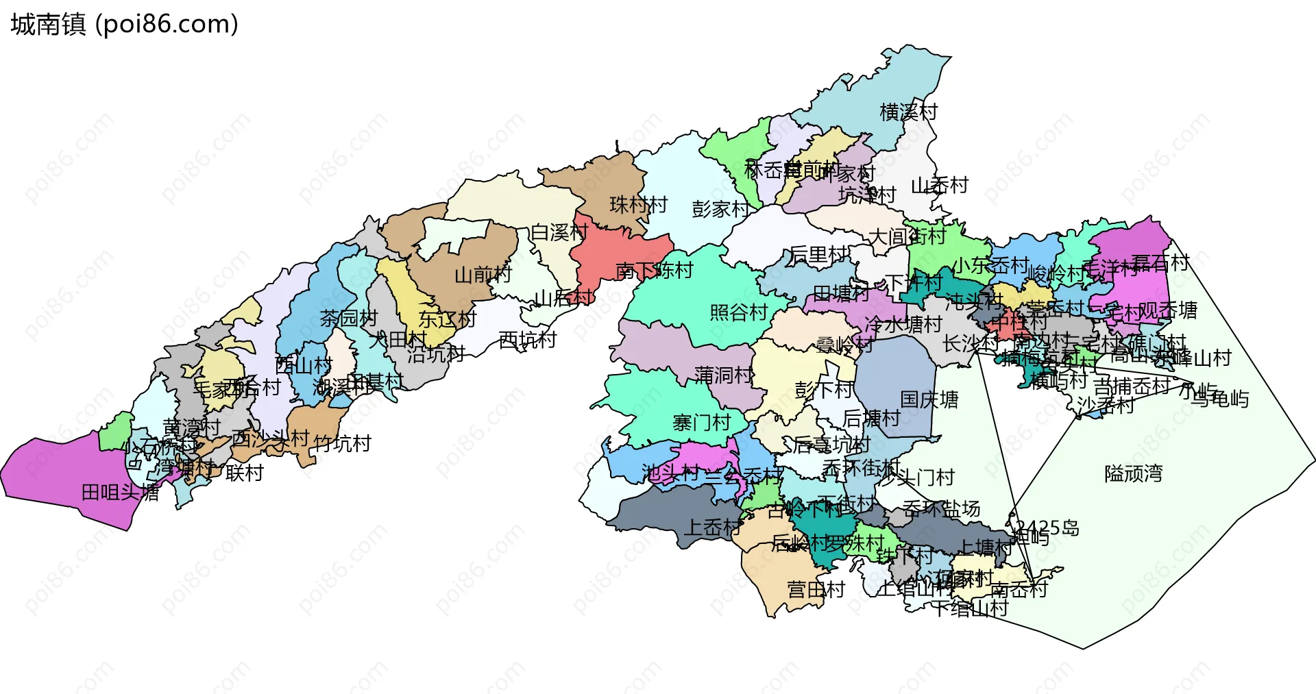 城南镇边界地图(五级行政区划)
