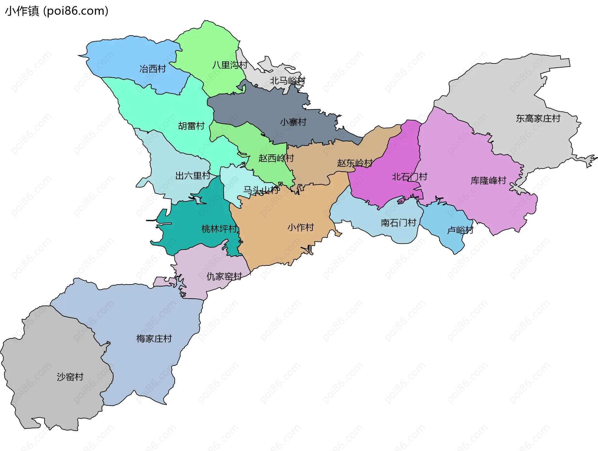 小作镇边界地图(五级行政区划)