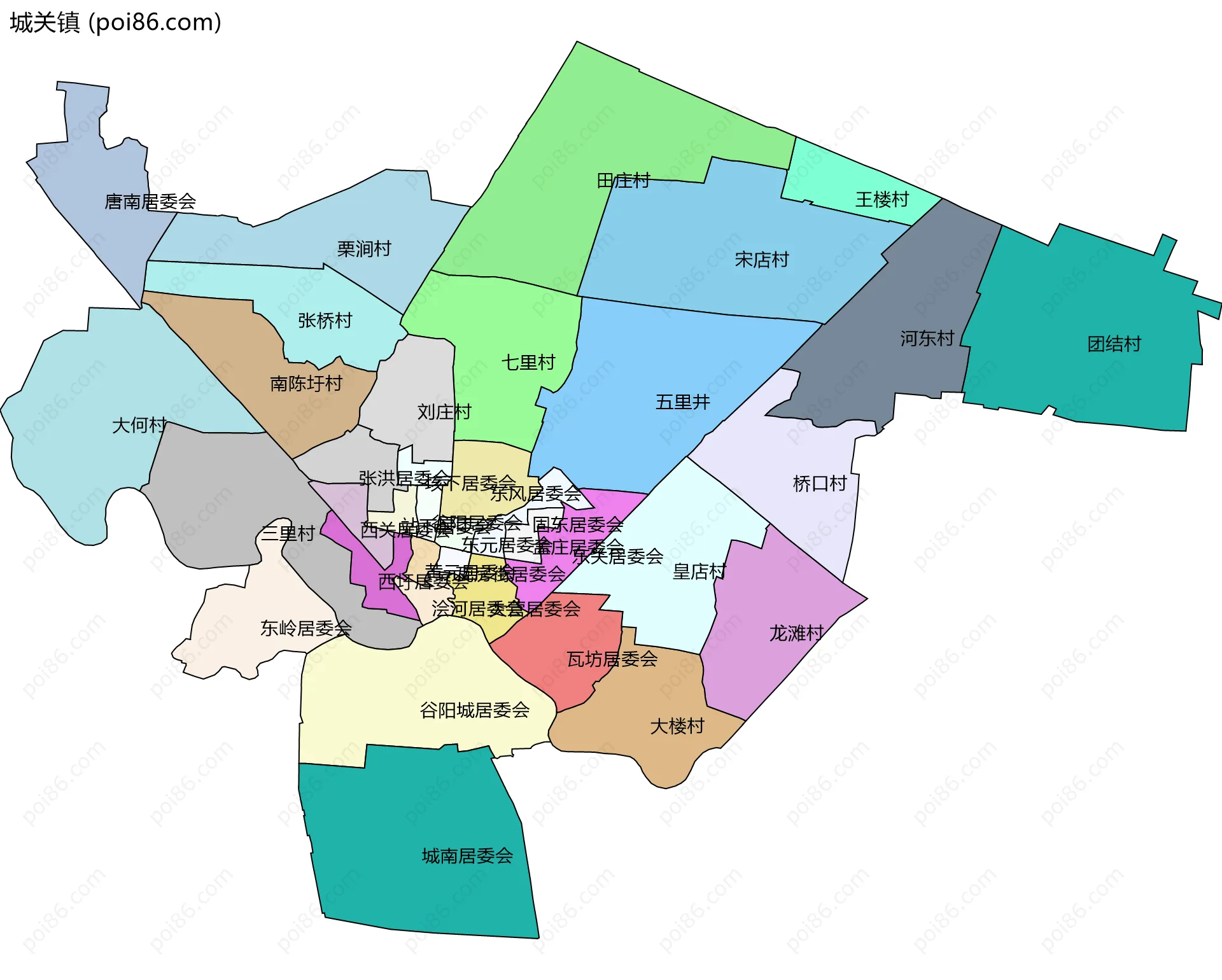 城关镇边界地图(五级行政区划)