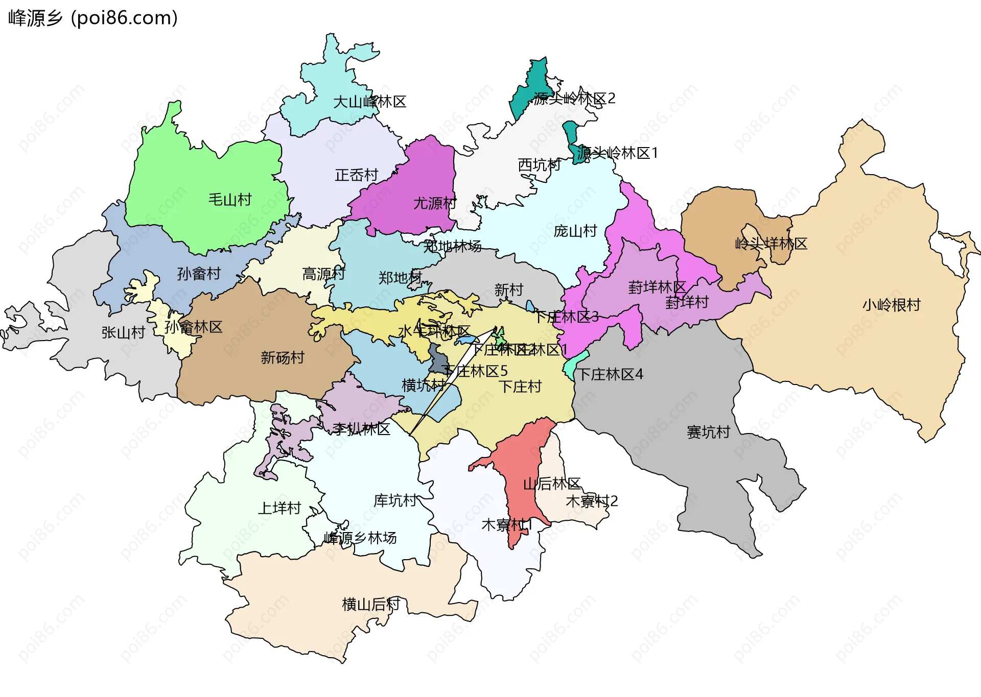 峰源乡边界地图(五级行政区划)