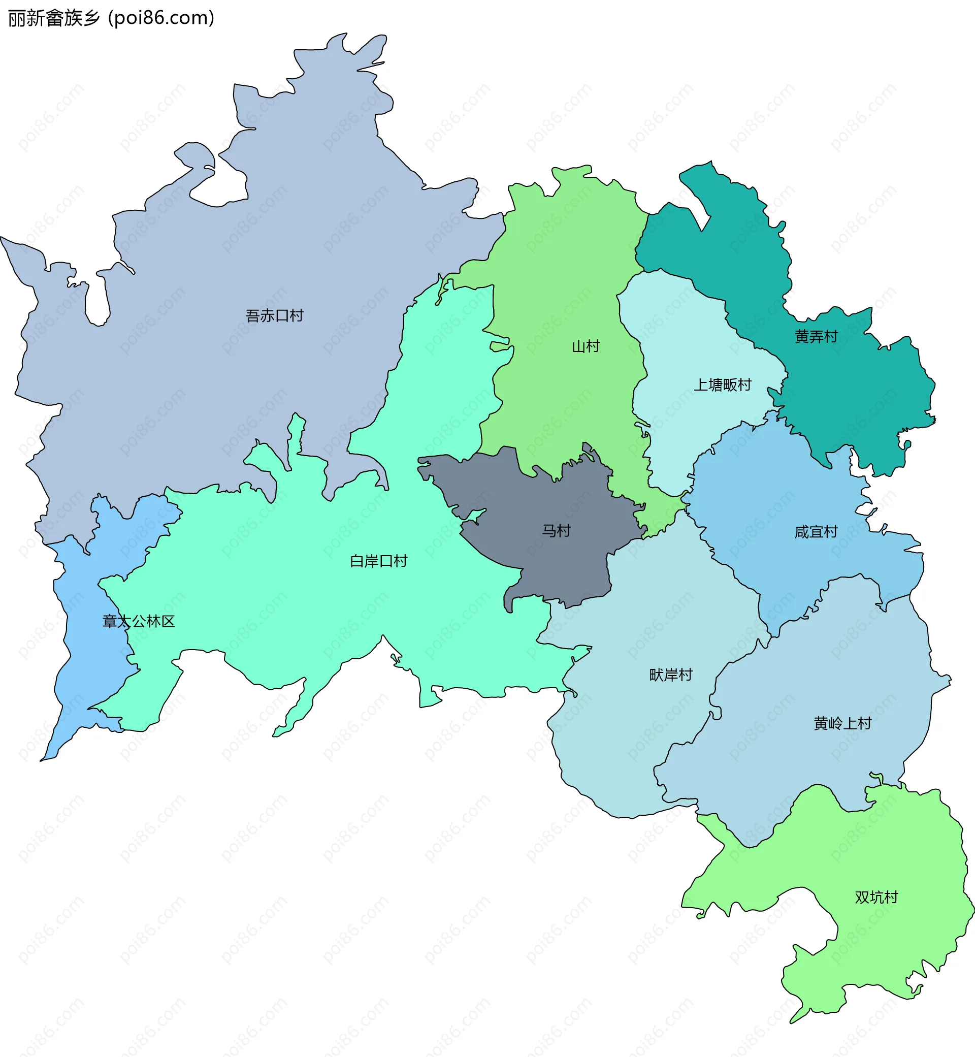 丽新畲族乡边界地图(五级行政区划)