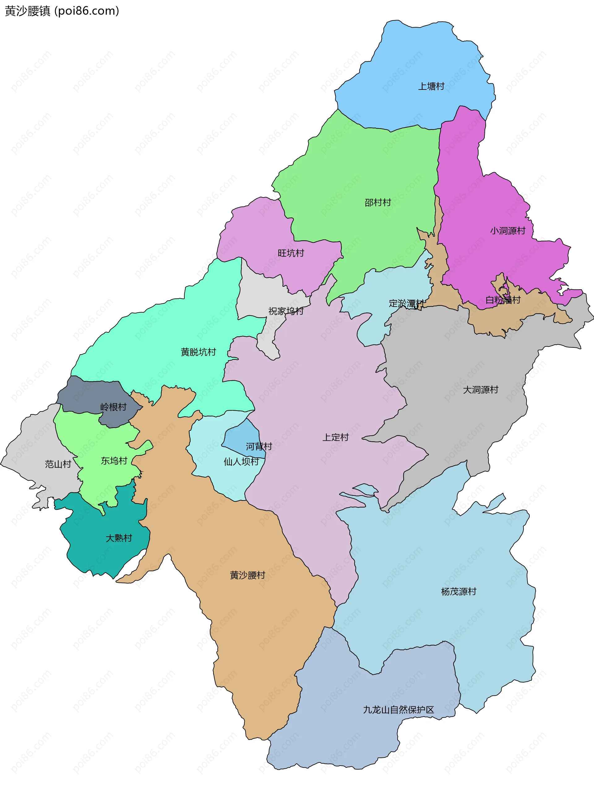 黄沙腰镇边界地图(五级行政区划)