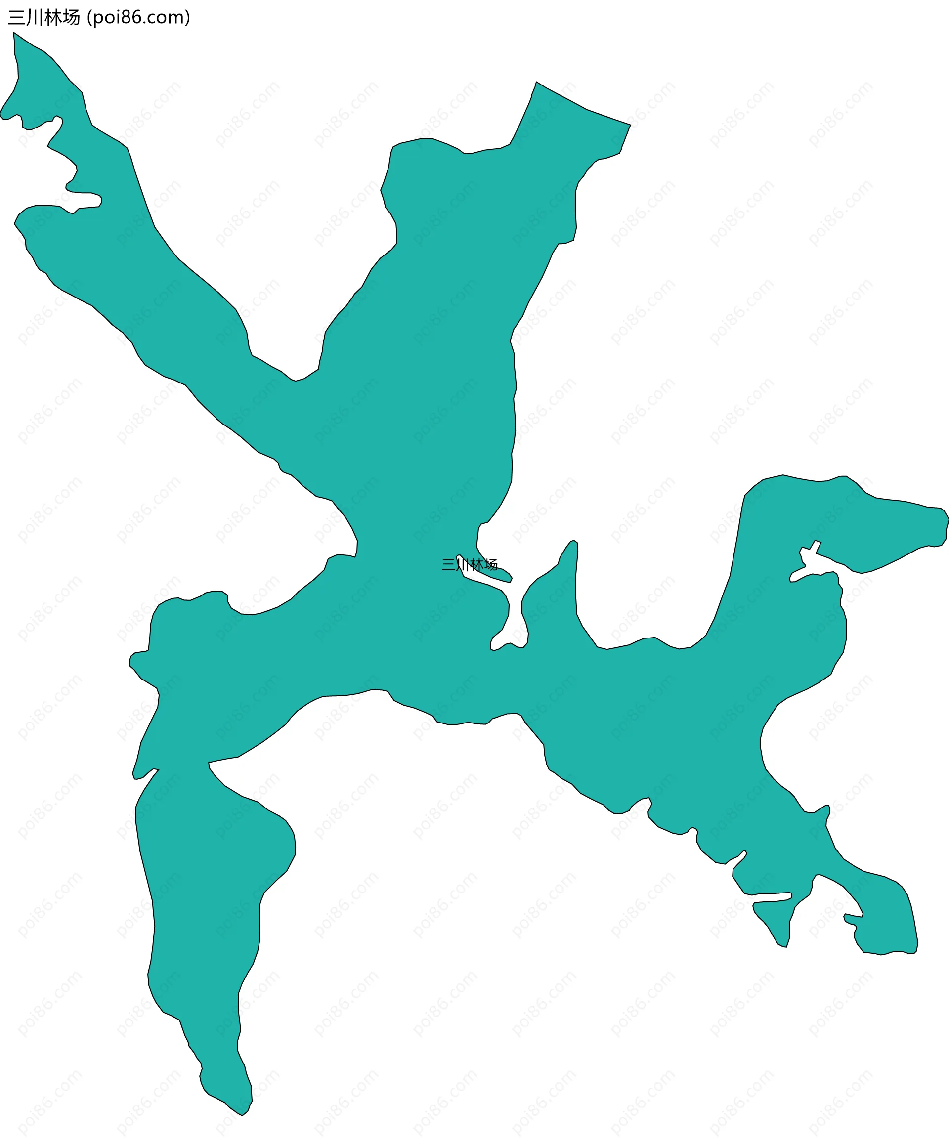 三川林场边界地图(五级行政区划)