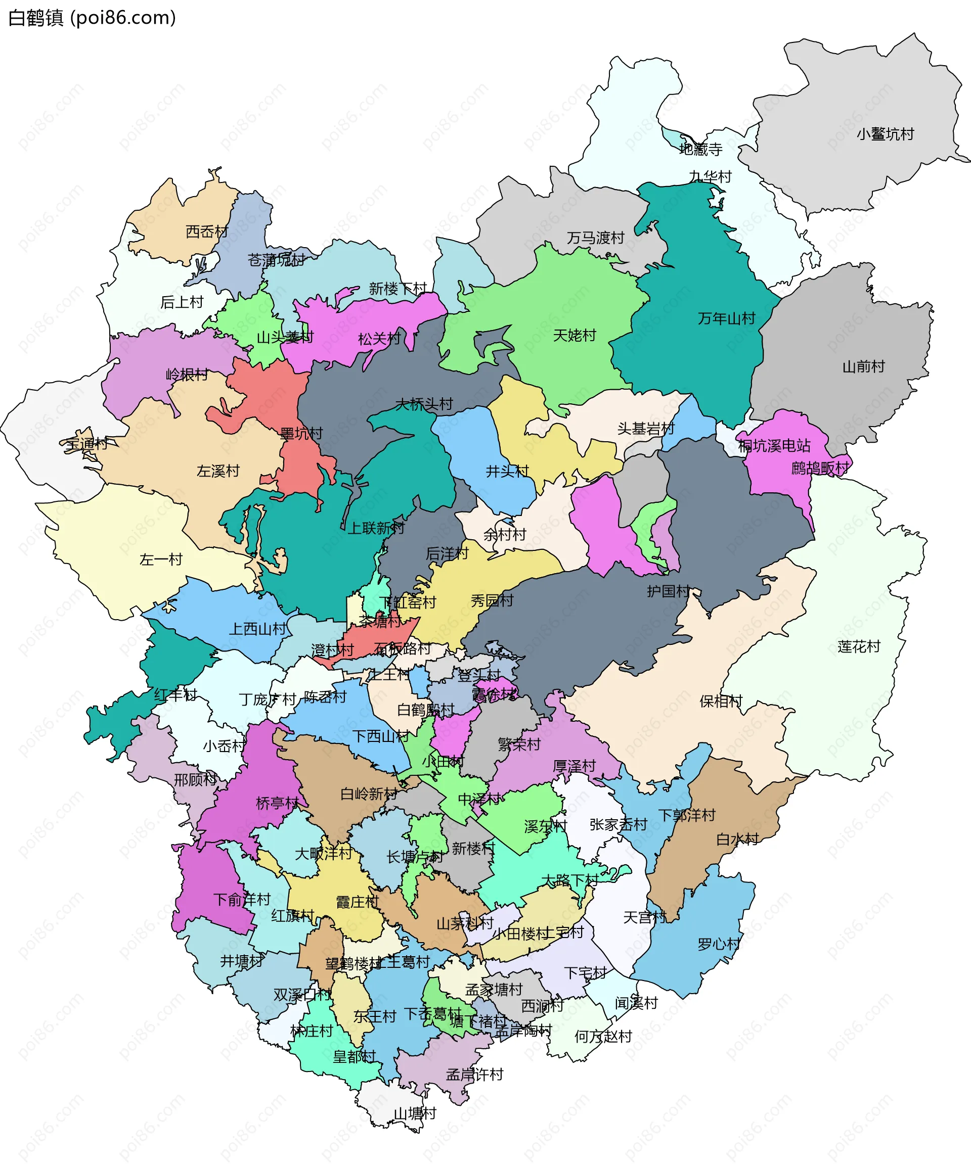 白鹤镇边界地图(五级行政区划)