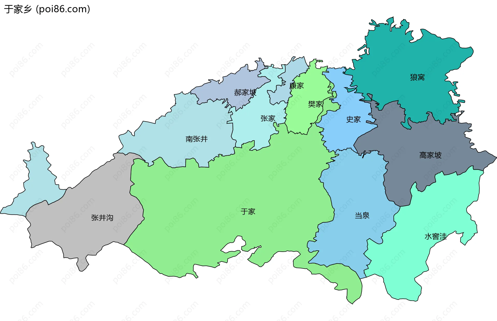 于家乡边界地图(五级行政区划)