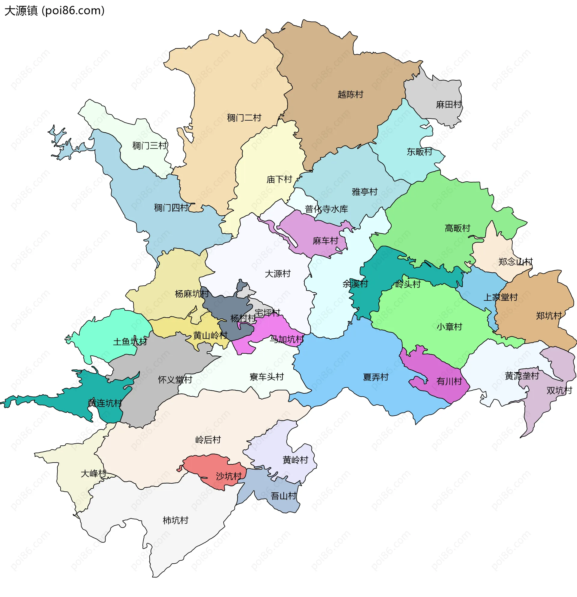 大源镇边界地图(五级行政区划)