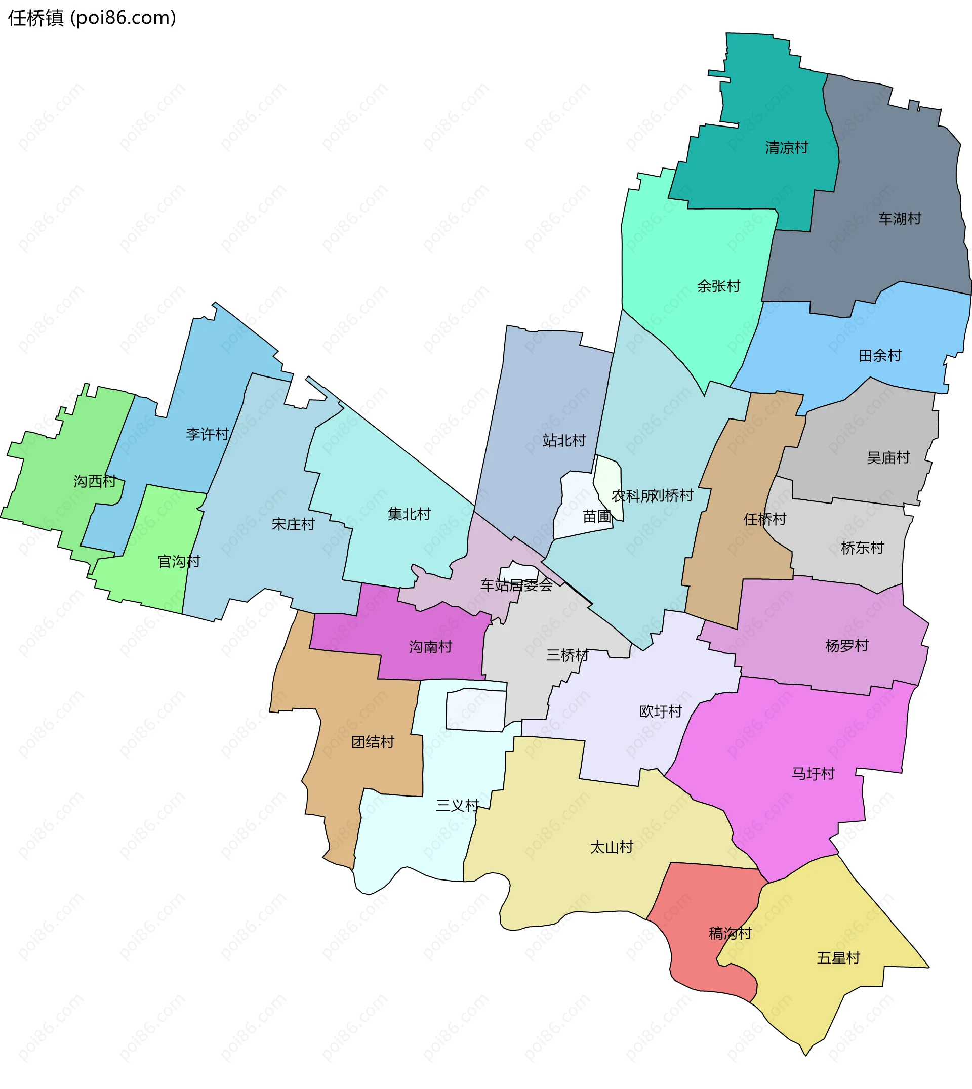 任桥镇边界地图(五级行政区划)