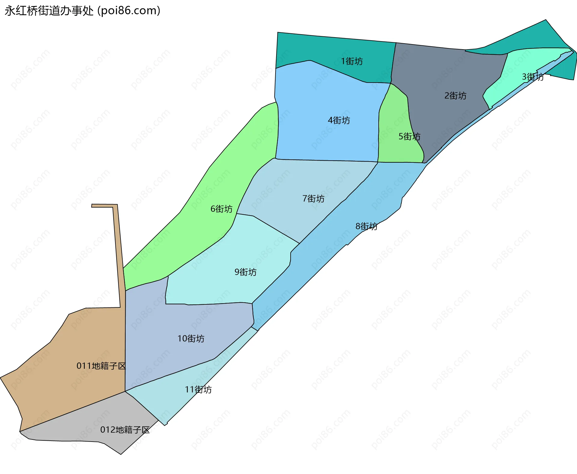 永红桥街道办事处边界地图(五级行政区划)