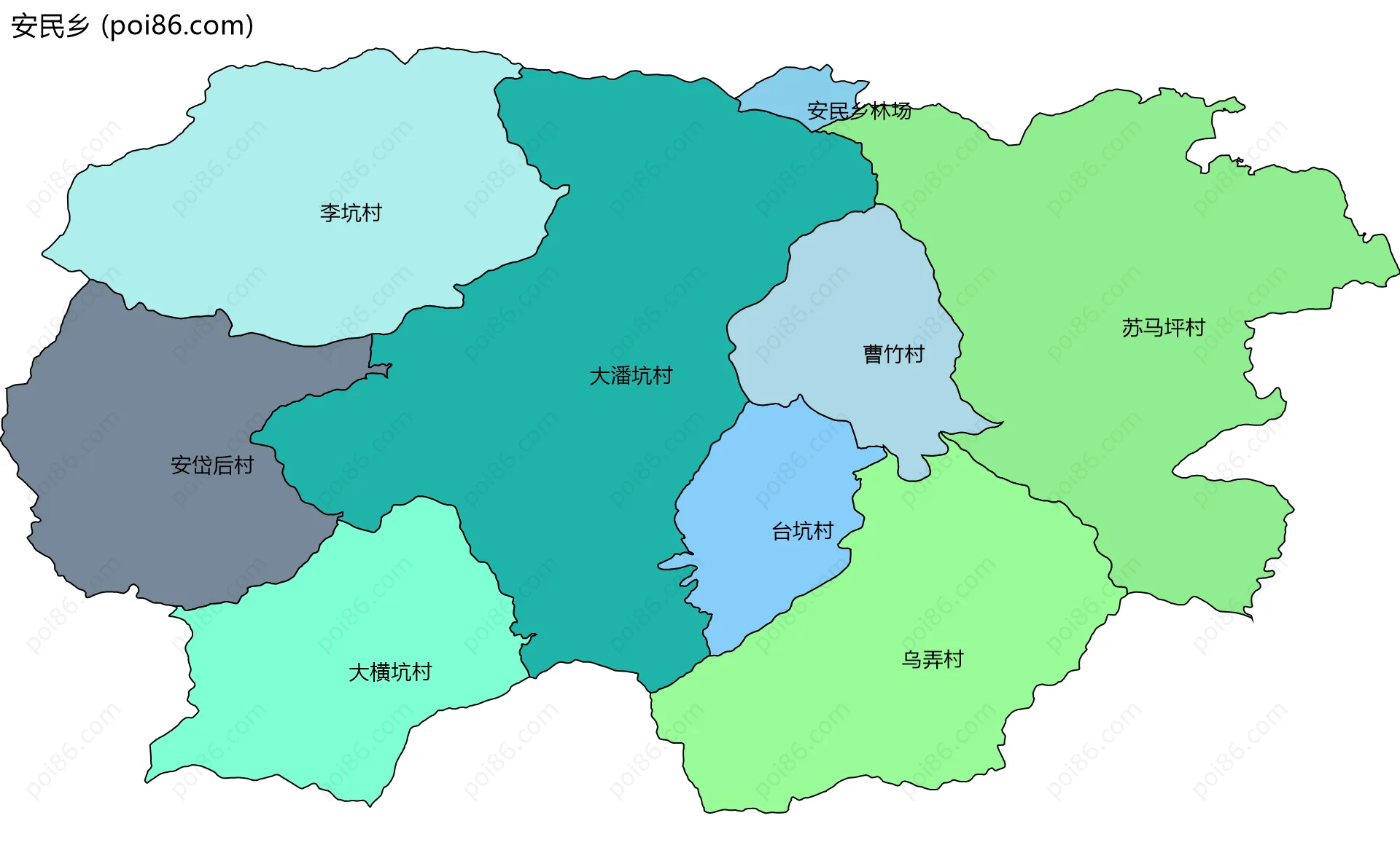 安民乡边界地图(五级行政区划)