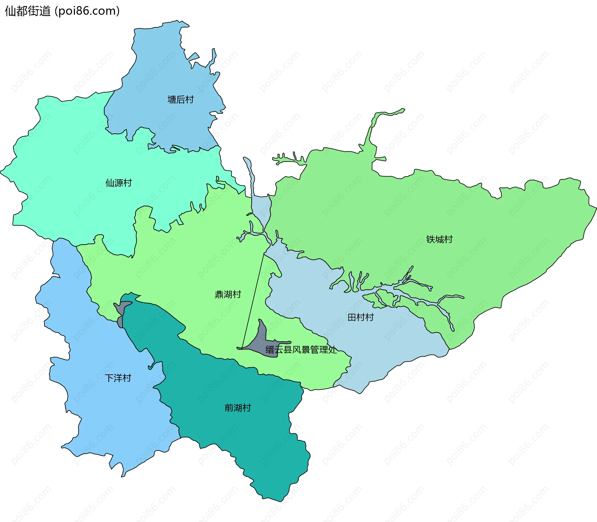 仙都街道边界地图(五级行政区划)