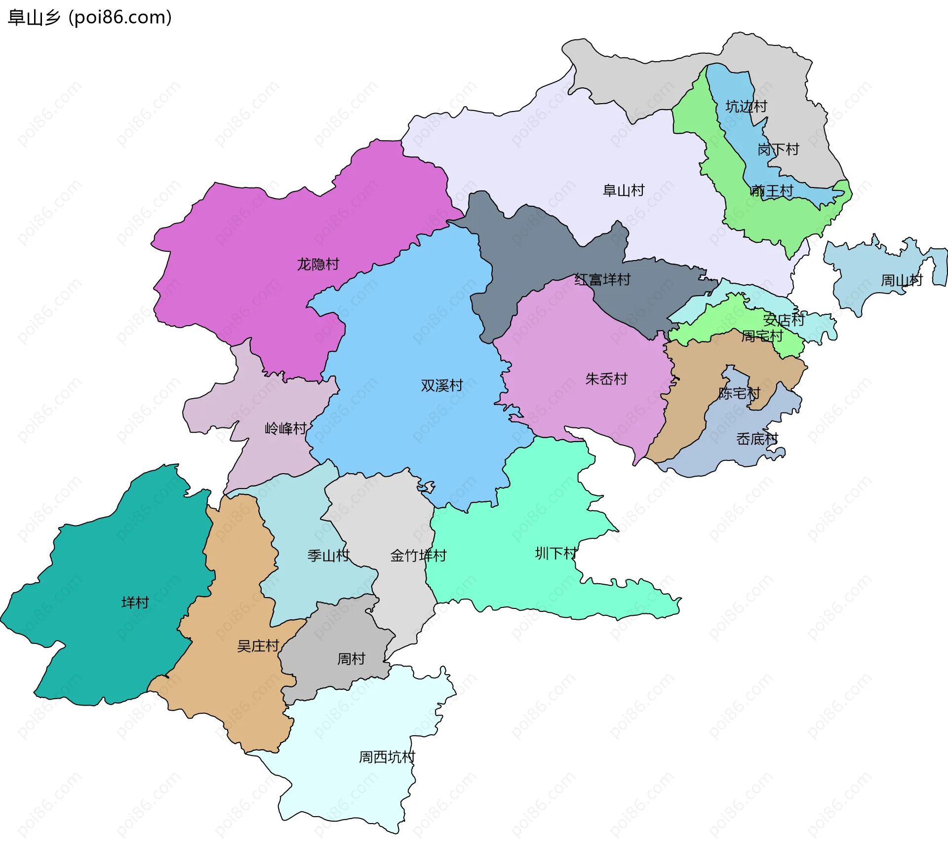 阜山乡边界地图(五级行政区划)