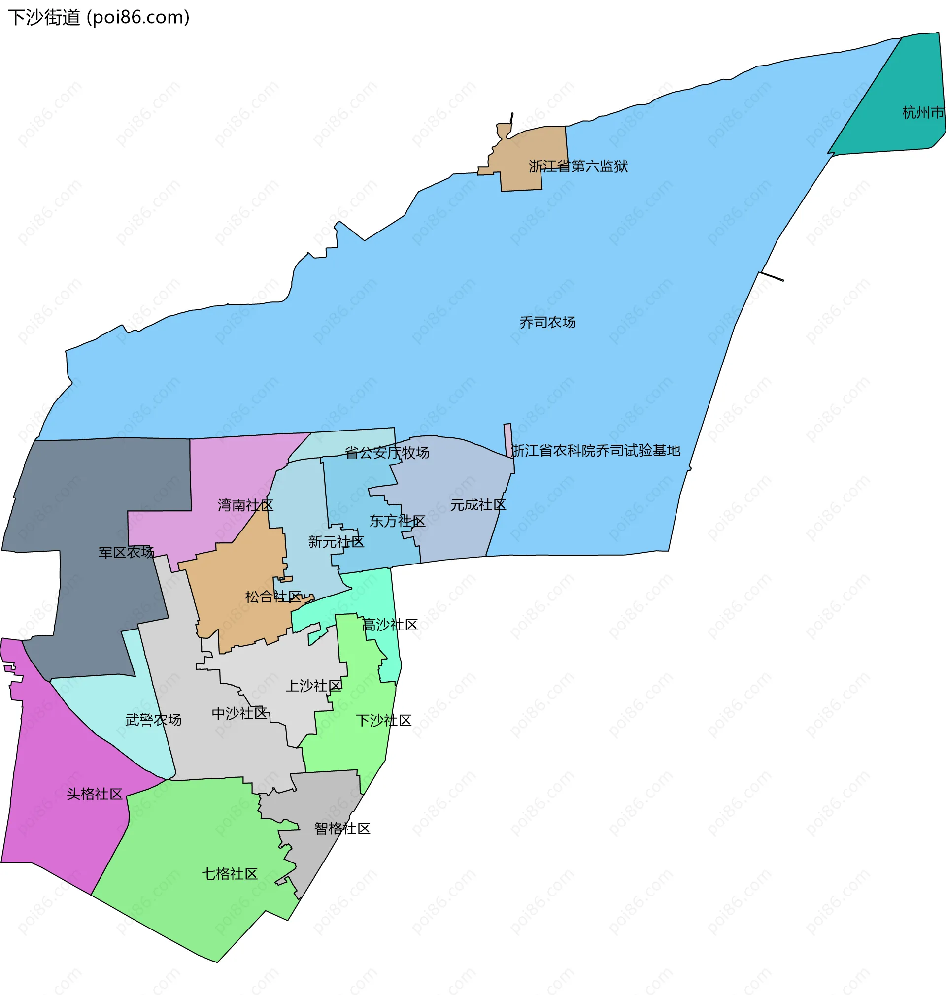 下沙街道边界地图(五级行政区划)