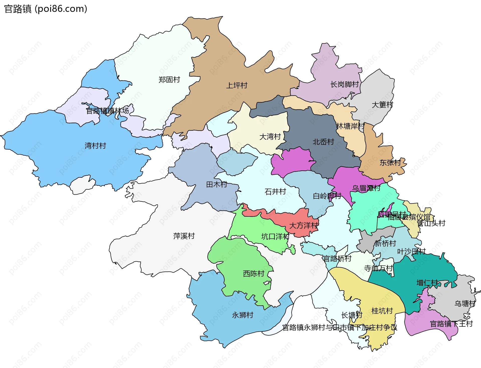 官路镇边界地图(五级行政区划)