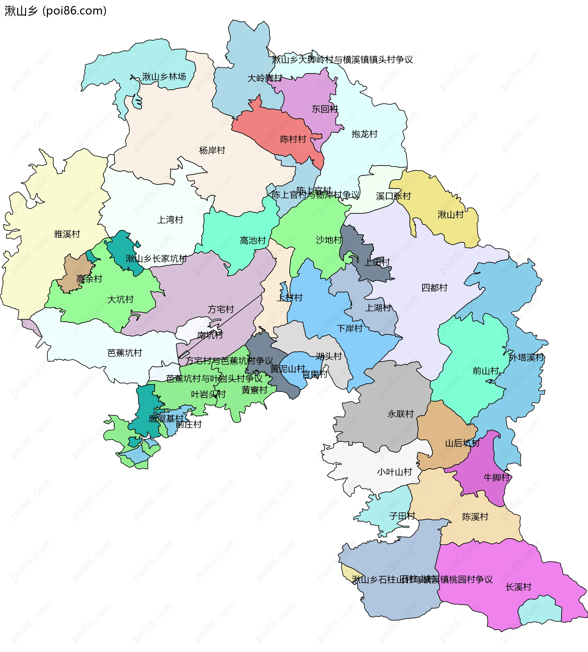 湫山乡边界地图(五级行政区划)