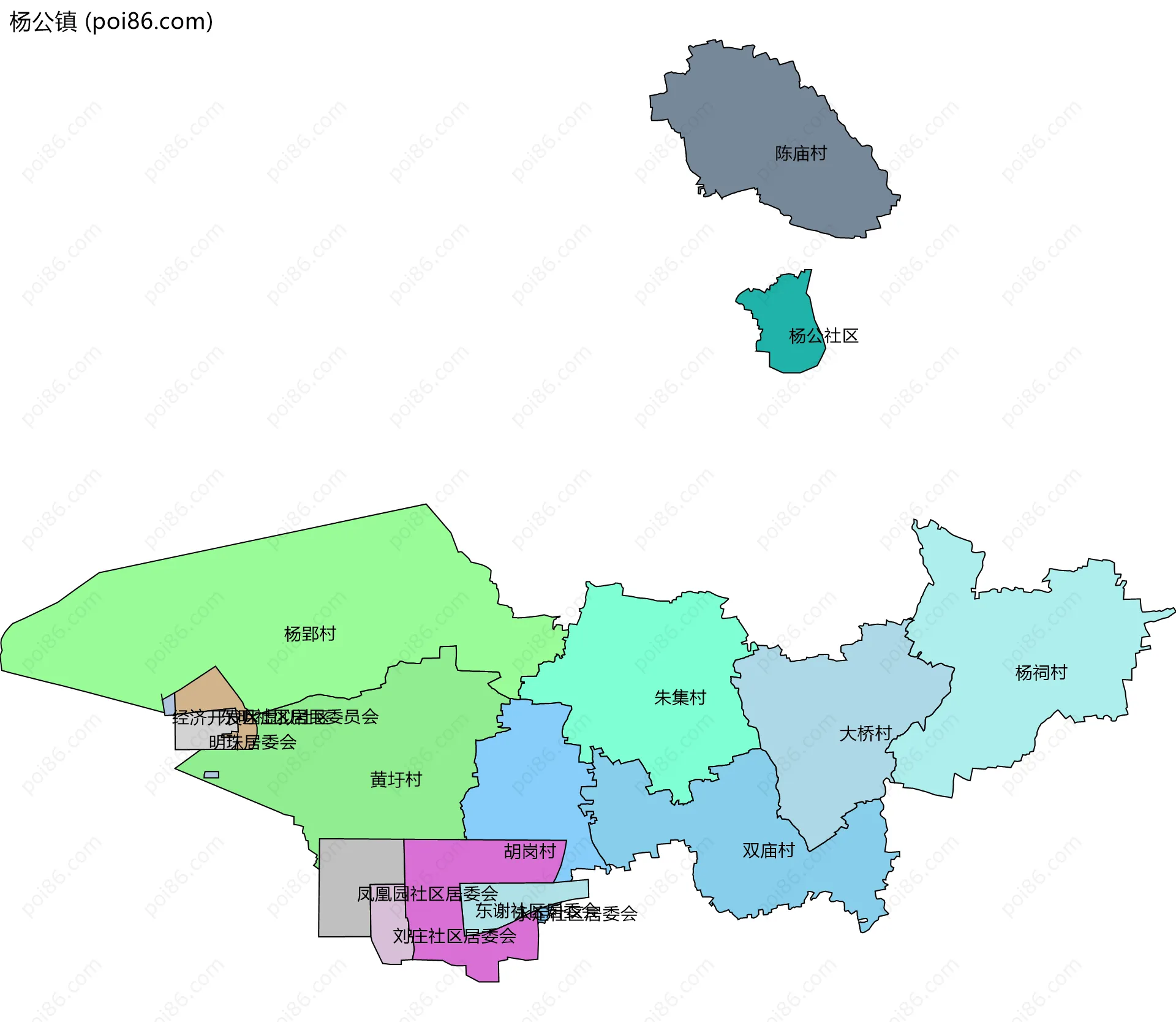 杨公镇边界地图(五级行政区划)