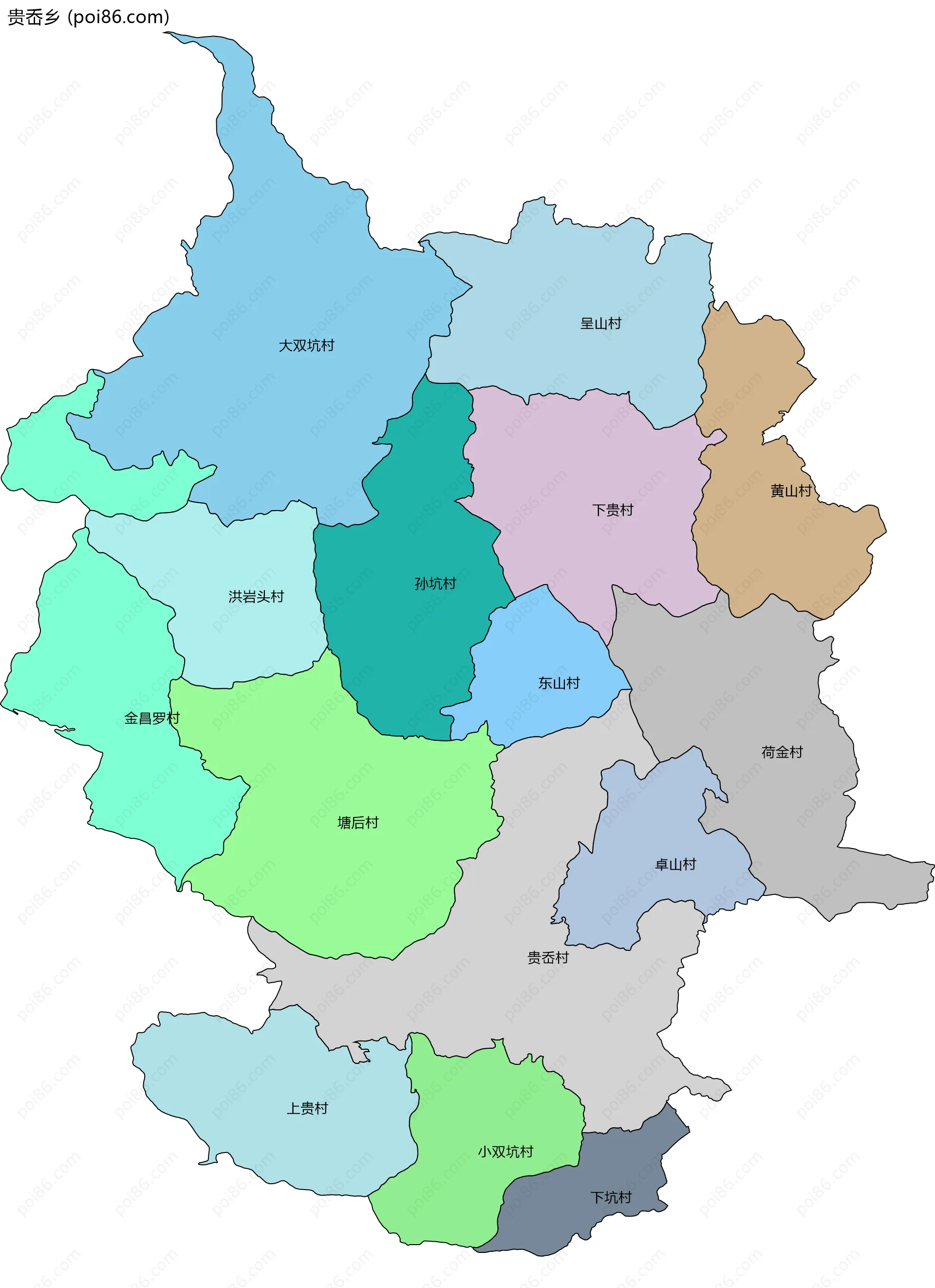 贵岙乡边界地图(五级行政区划)