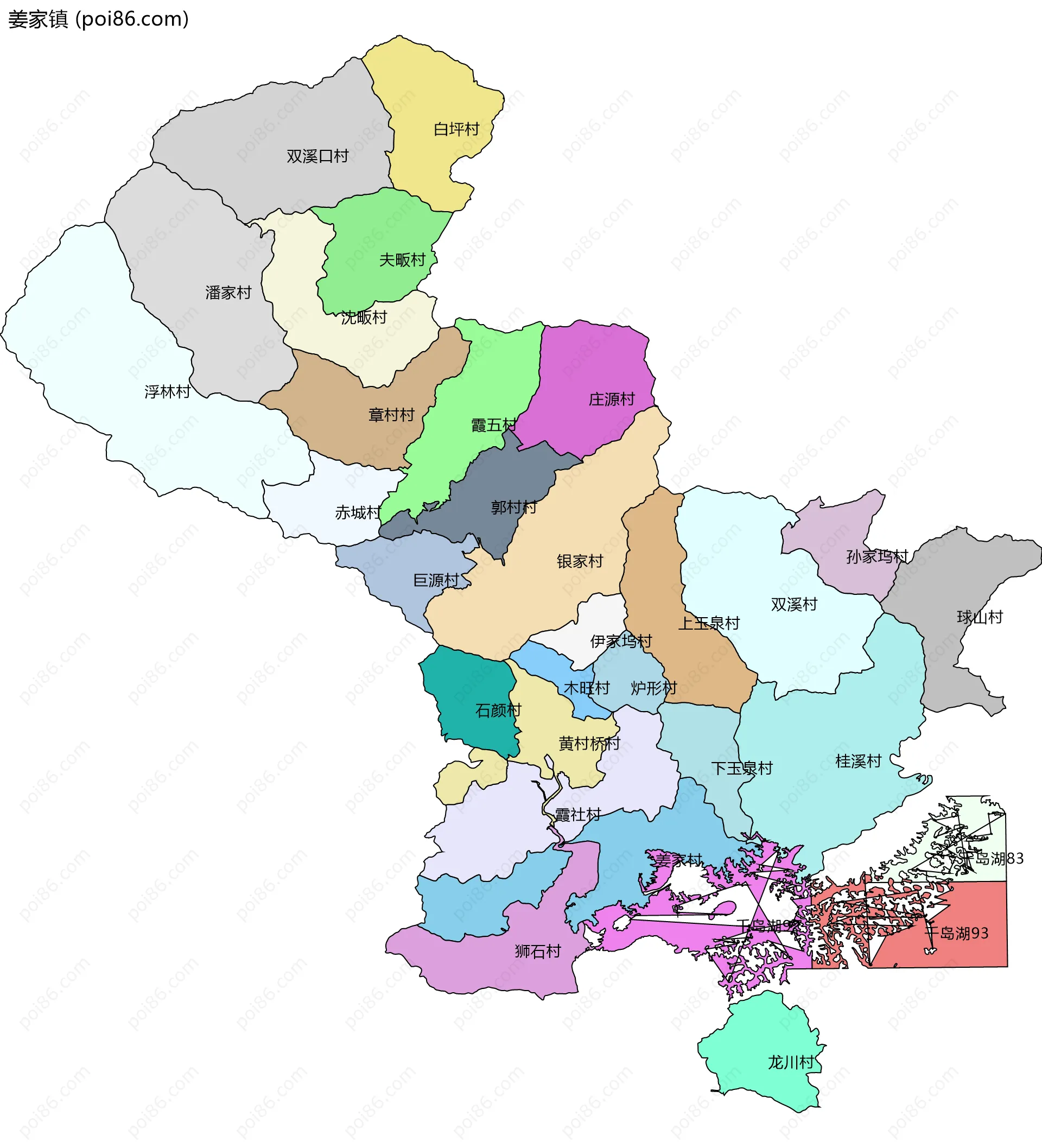 姜家镇边界地图(五级行政区划)