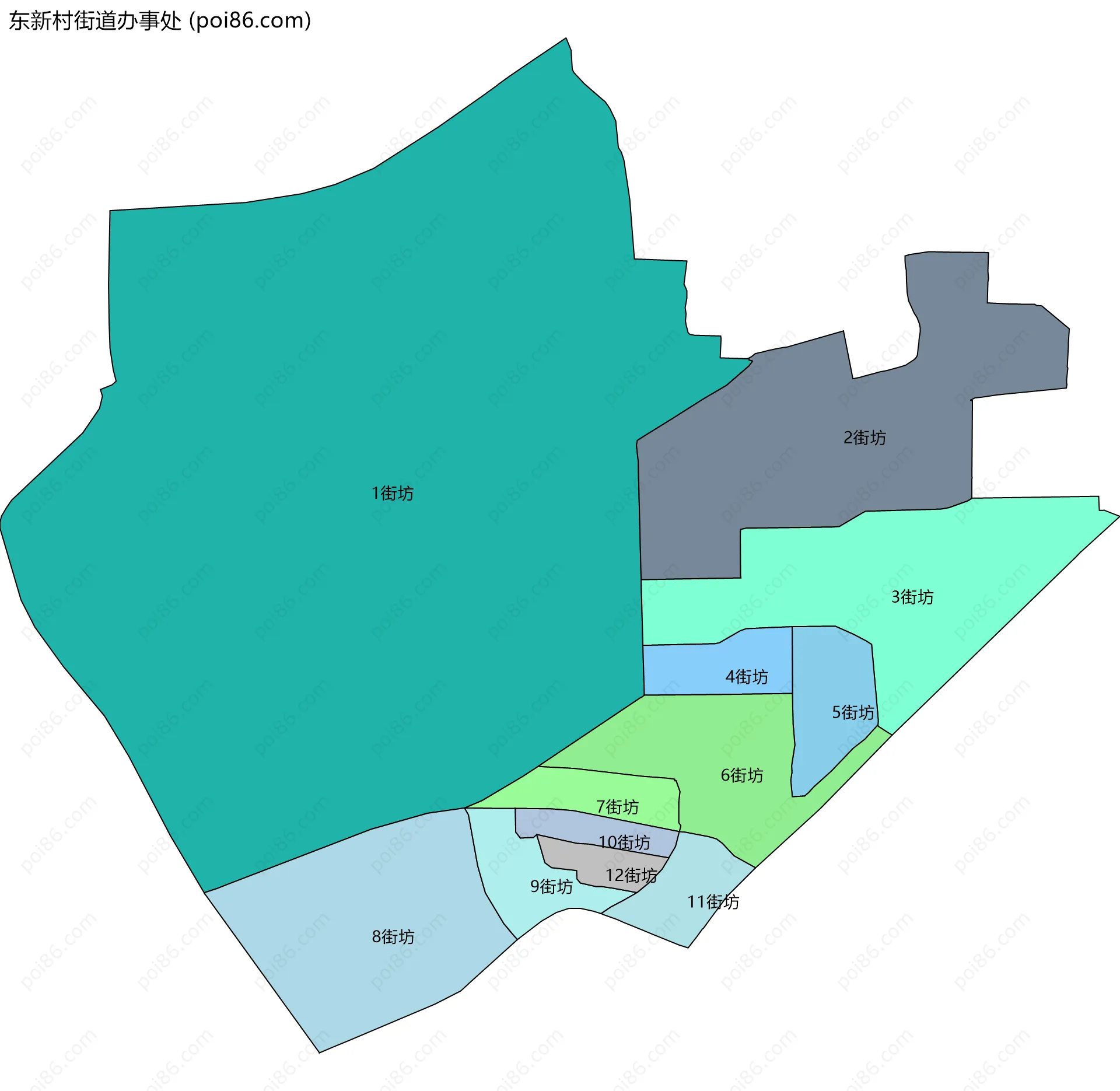 东新村街道办事处边界地图(五级行政区划)