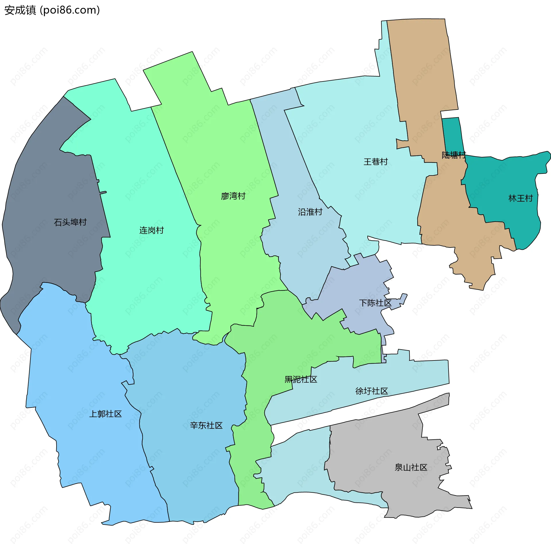 安成镇边界地图(五级行政区划)