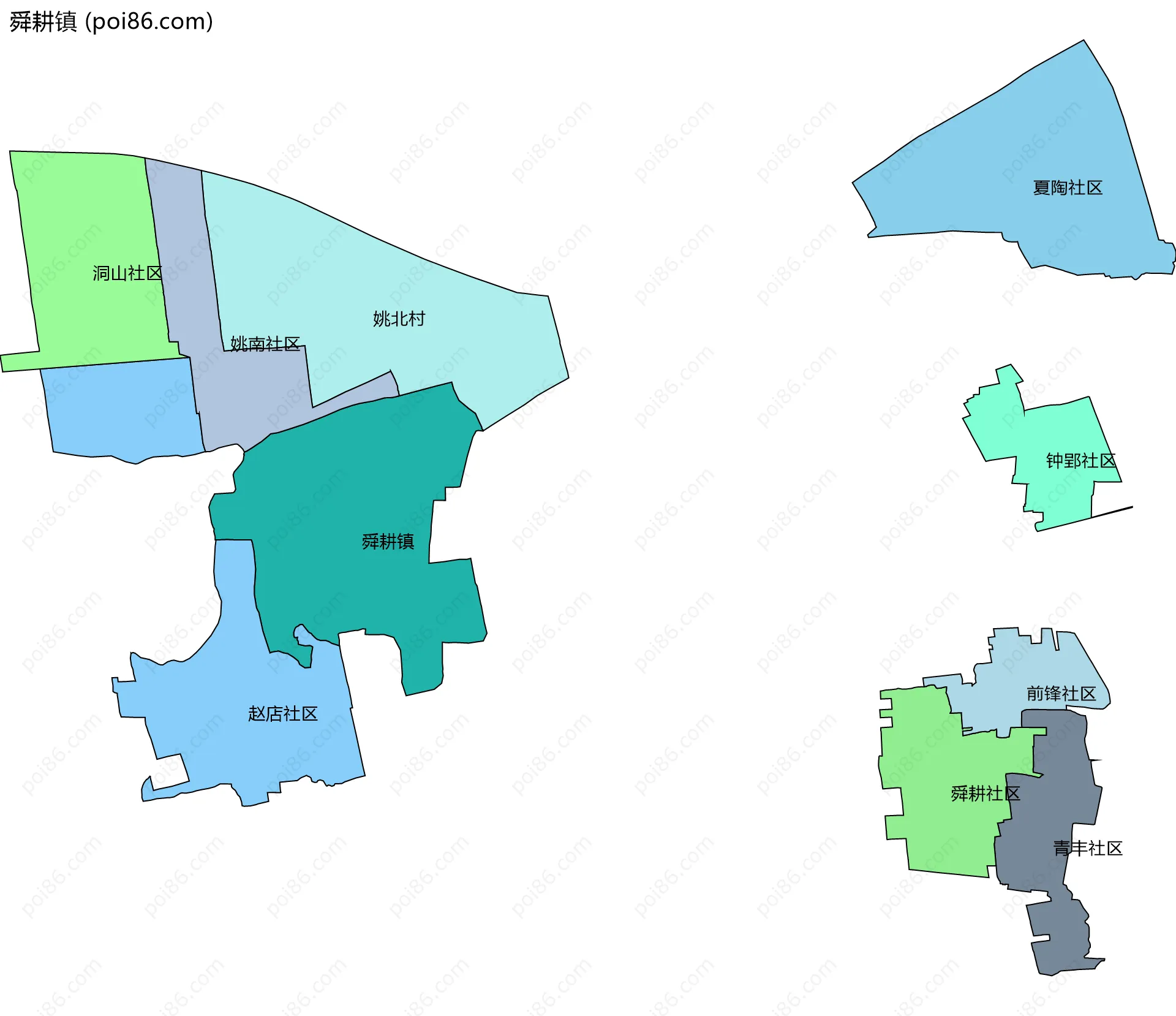 舜耕镇边界地图(五级行政区划)
