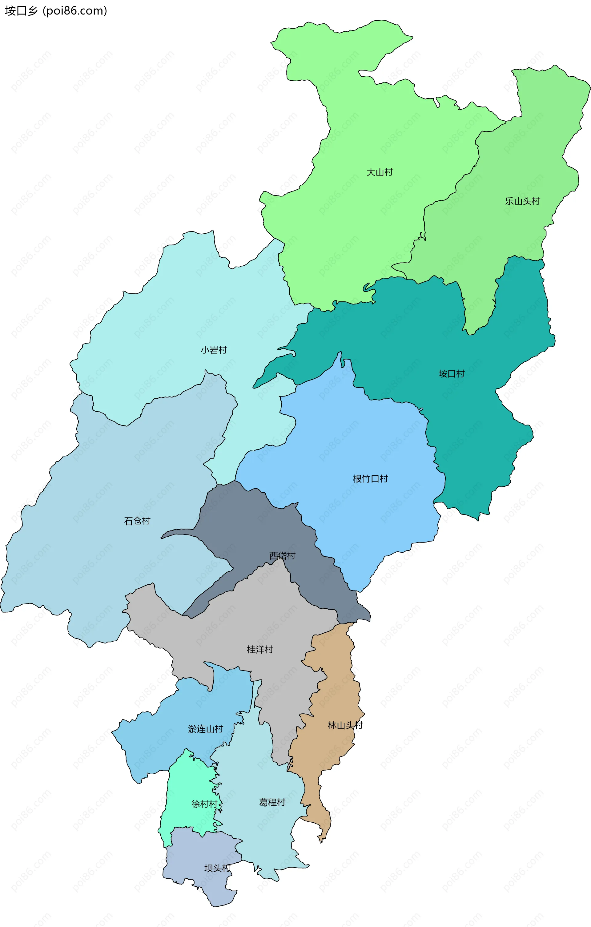 垵口乡边界地图(五级行政区划)
