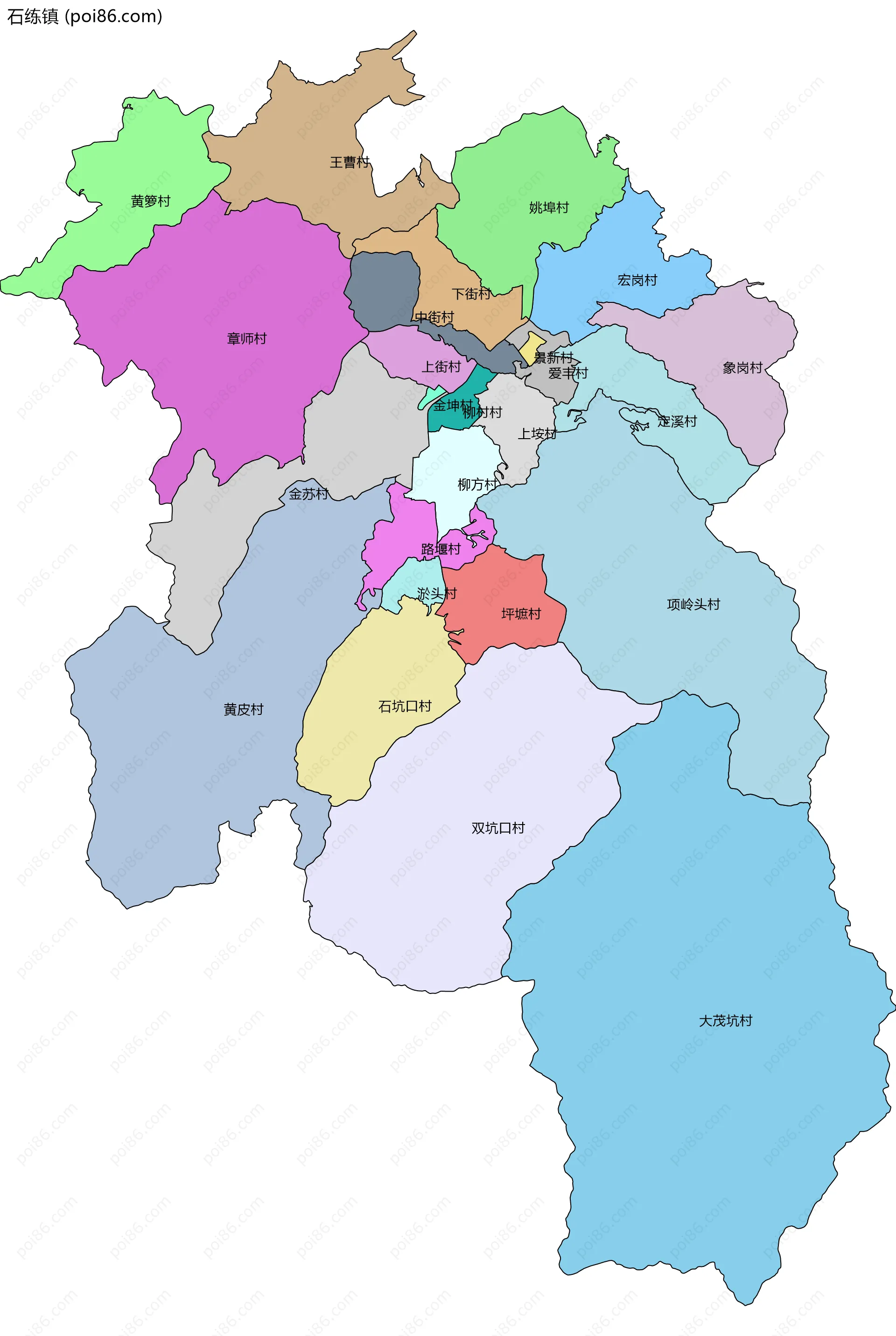 石练镇边界地图(五级行政区划)