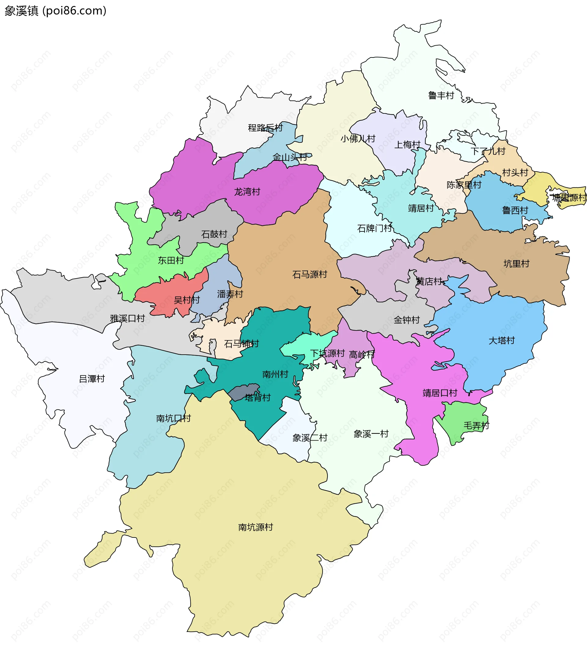 象溪镇边界地图(五级行政区划)