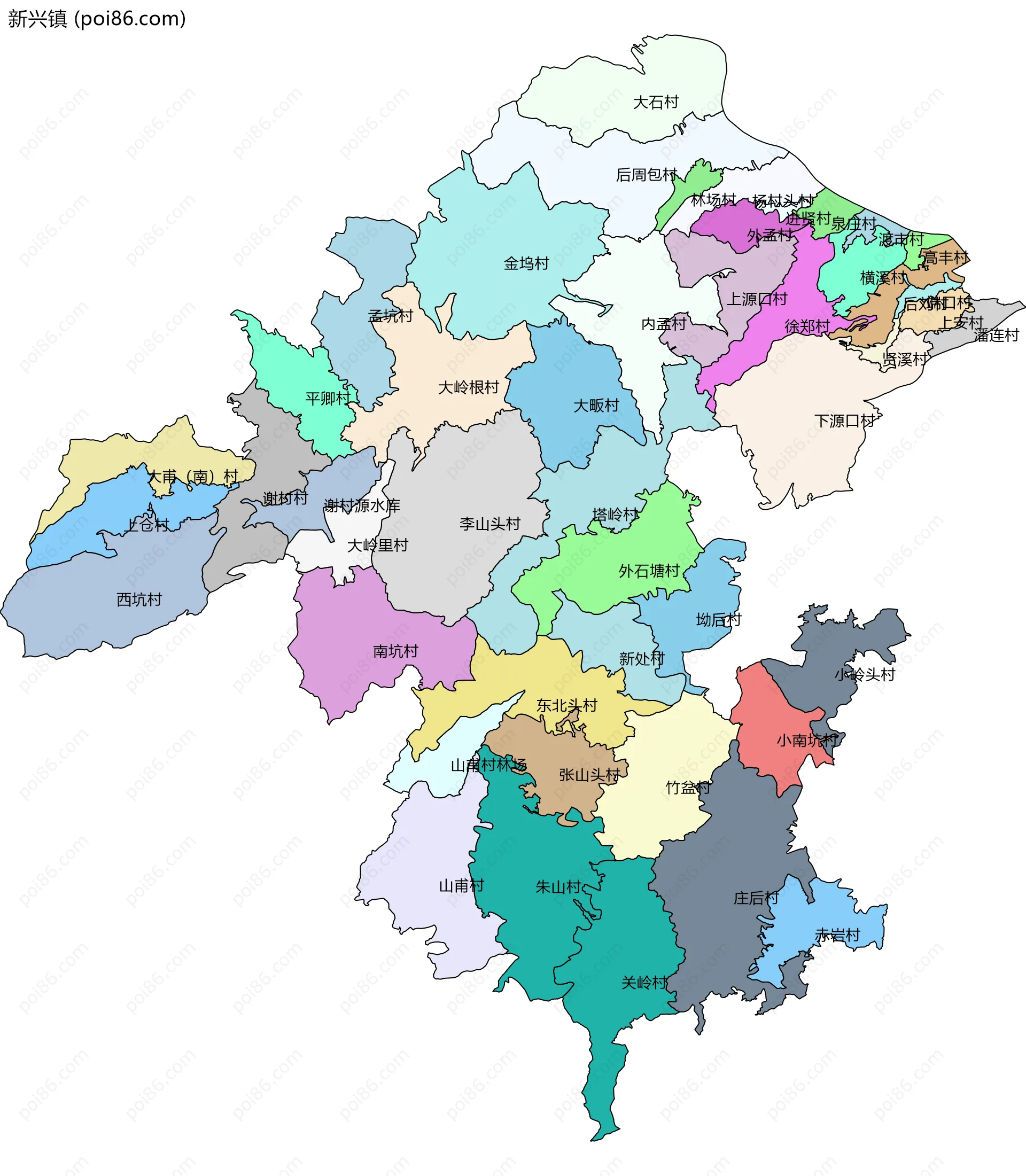 新兴镇边界地图(五级行政区划)