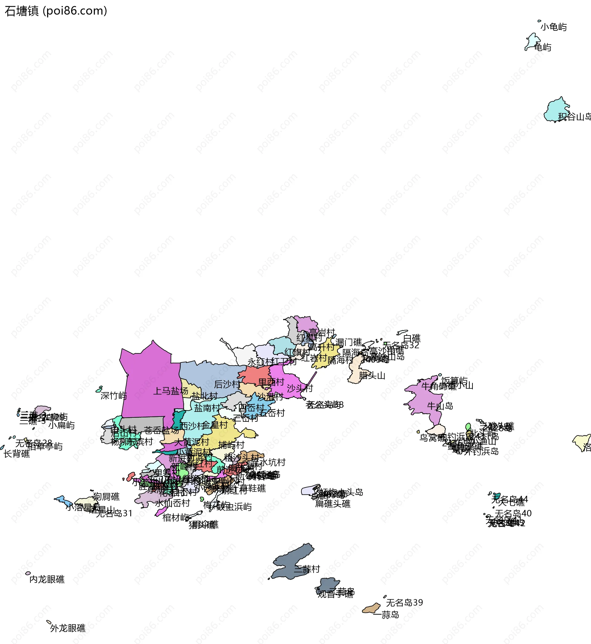 石塘镇边界地图(五级行政区划)