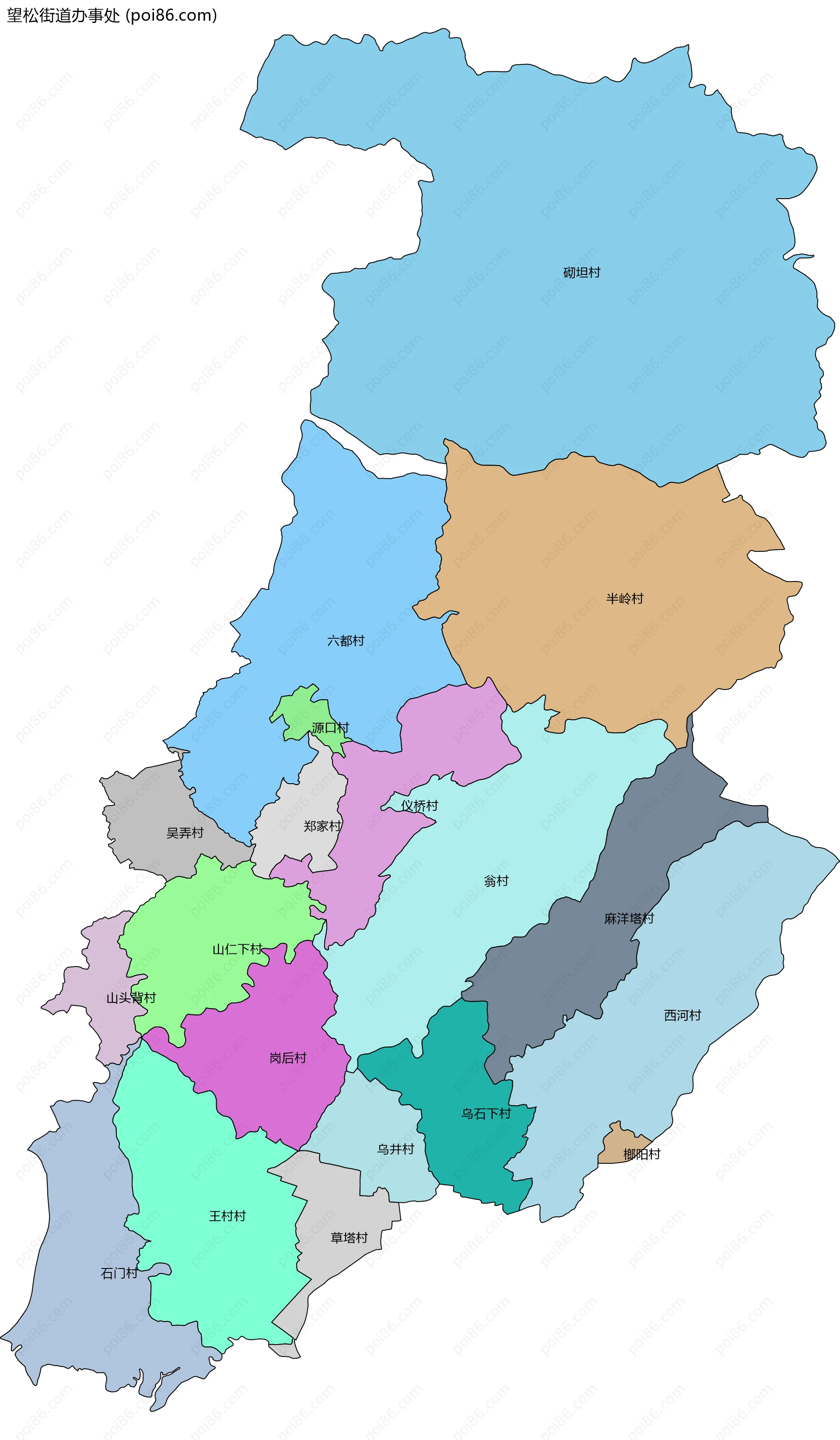 望松街道办事处边界地图(五级行政区划)