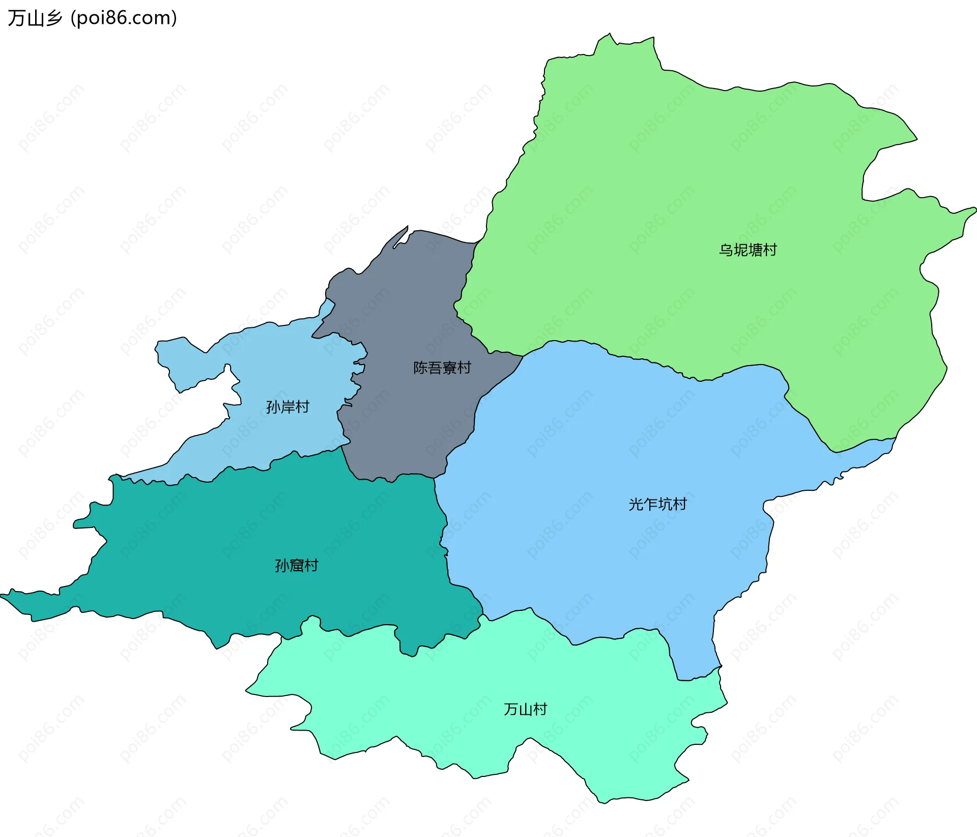 万山乡边界地图(五级行政区划)