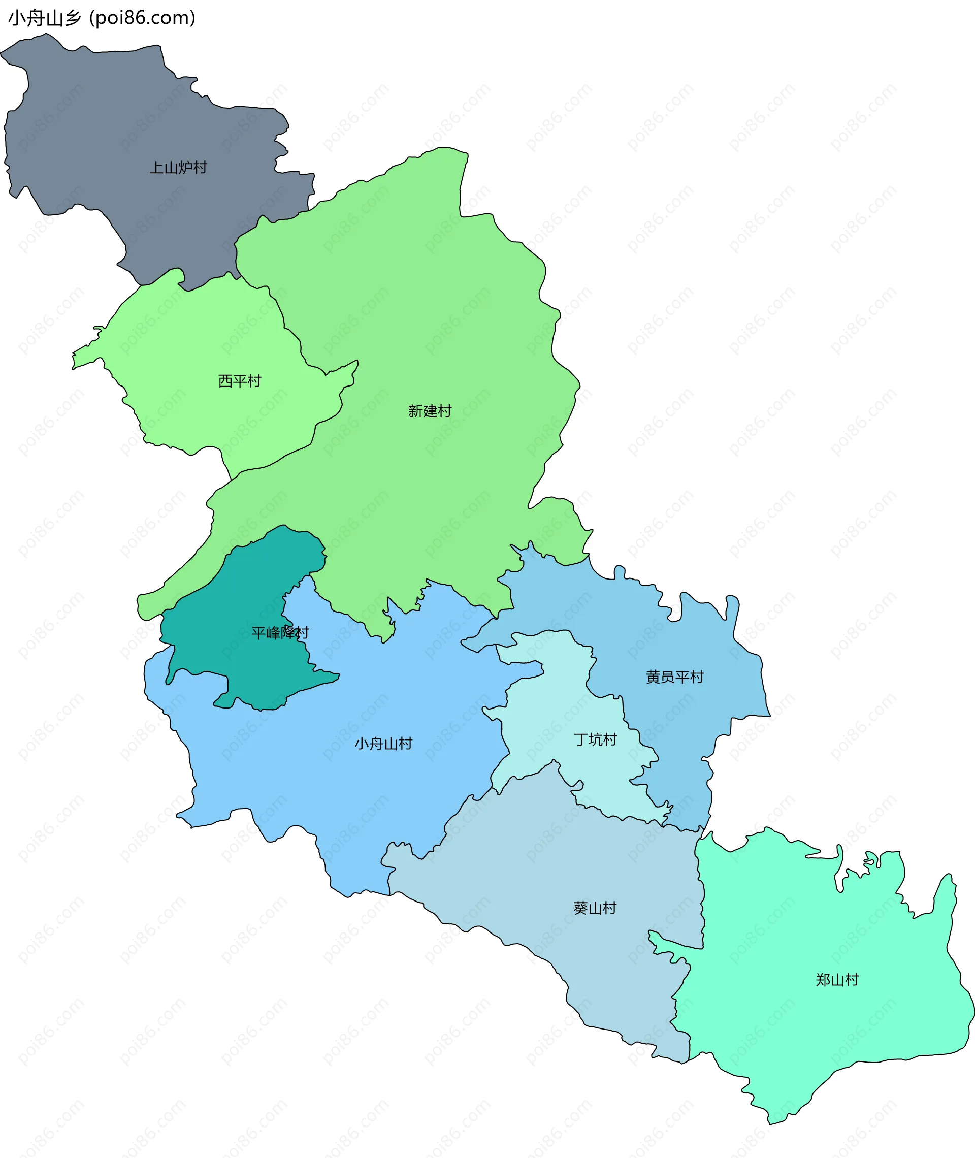 小舟山乡边界地图(五级行政区划)