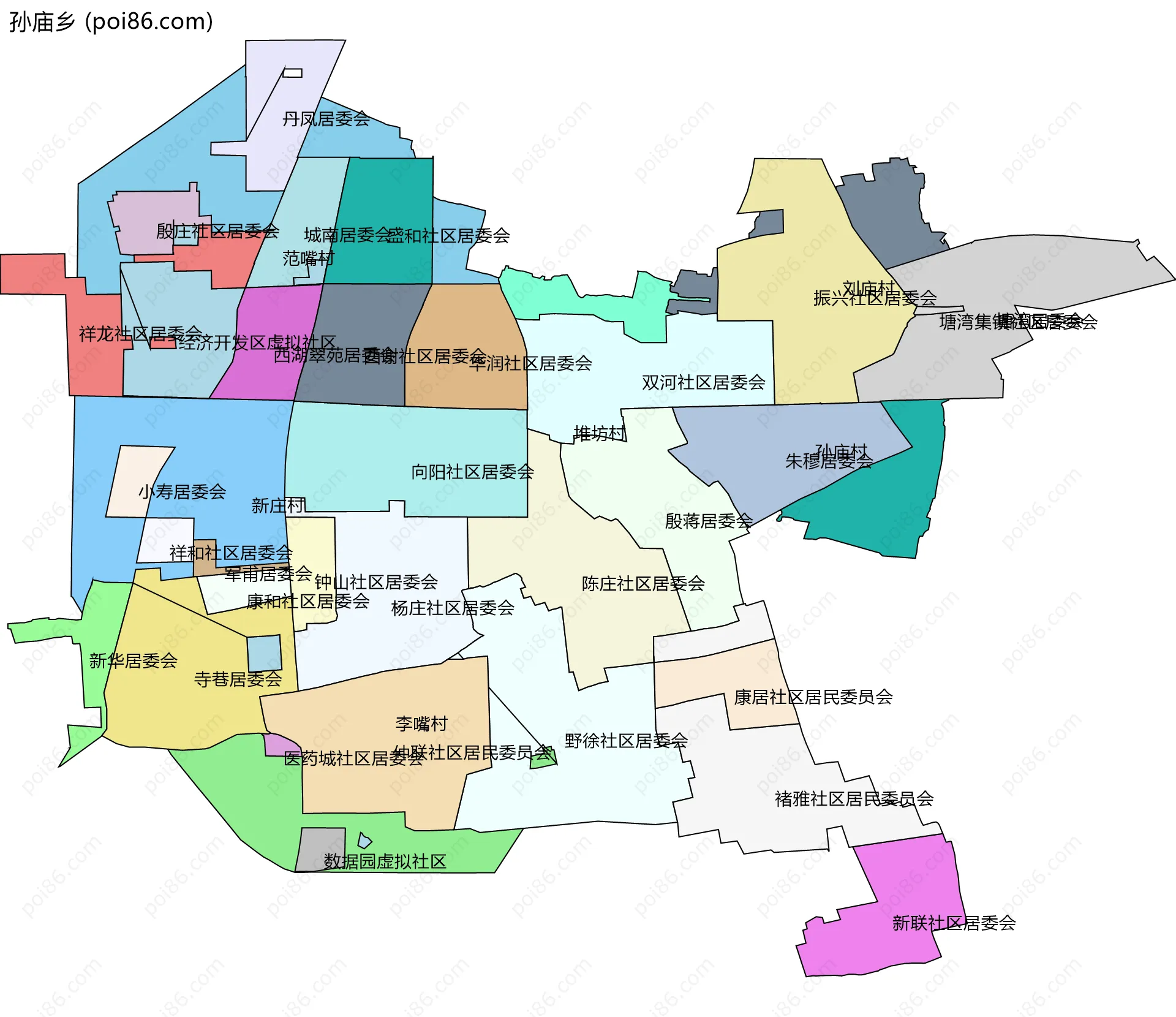 孙庙乡边界地图(五级行政区划)